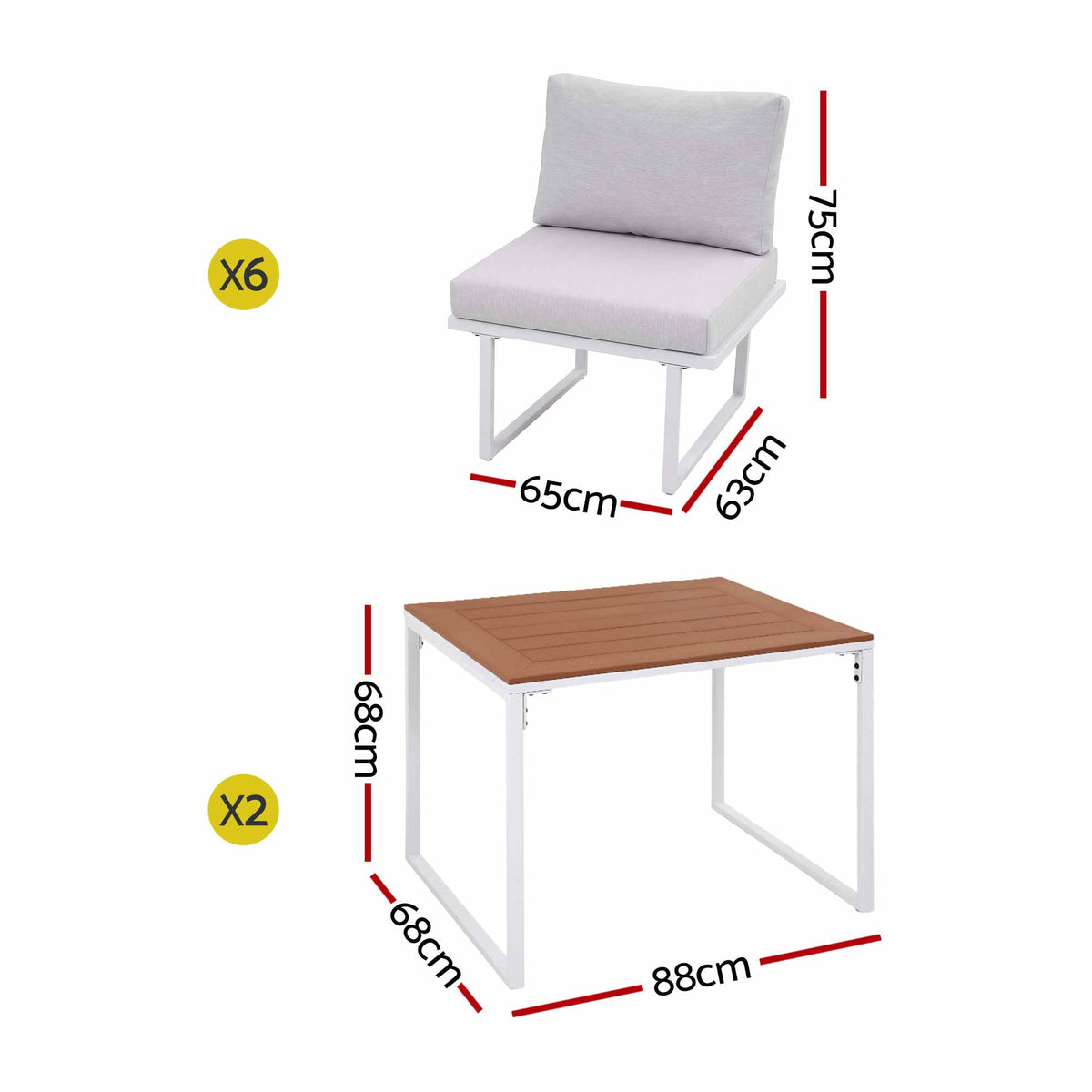 6 Seater Outdoor Dining Sofa Set with Steel Frame and Cushions - White