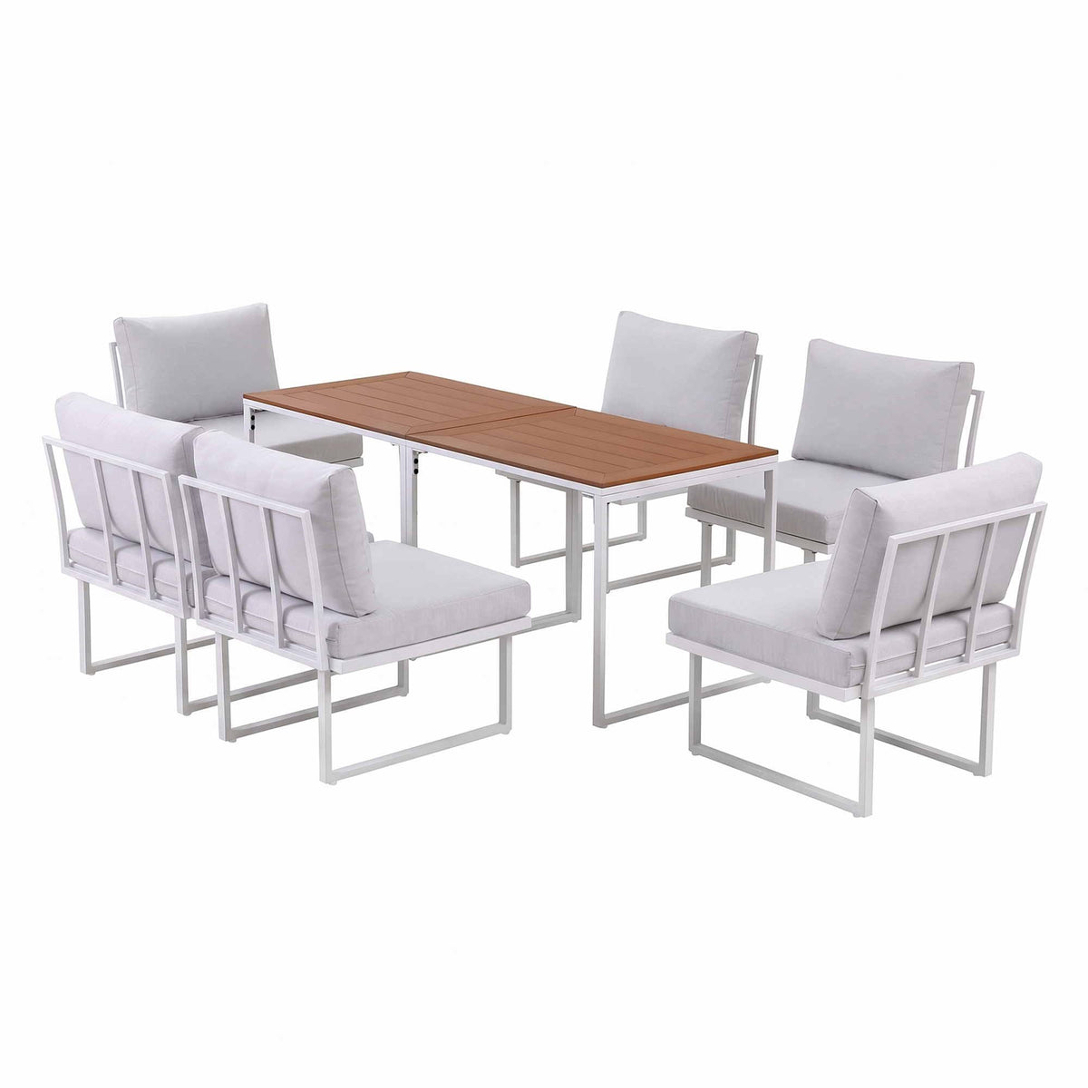 6 Seater Outdoor Dining Sofa Set with Steel Frame and Cushions - White