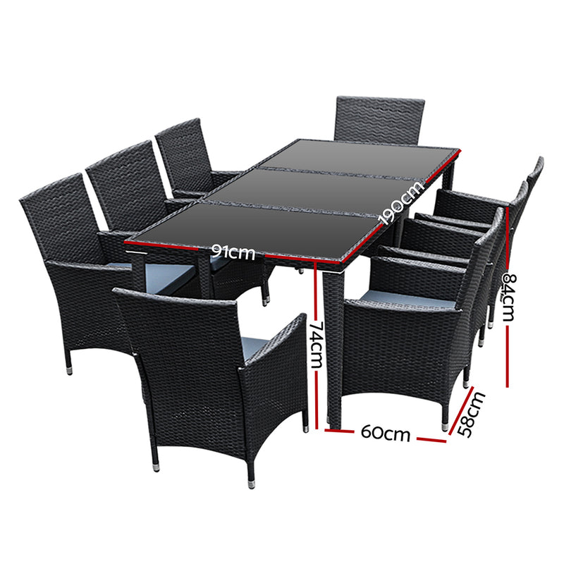 8 Seat Outdoor Dining Setting (Black)