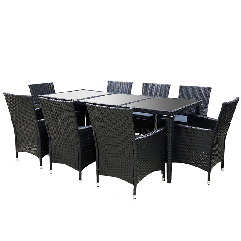 8 Seat Outdoor Dining Setting (Black)