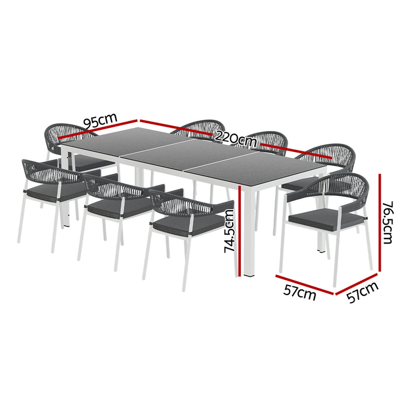 Mooloolaba 9 Piece Outdoor Dining Set - Grey