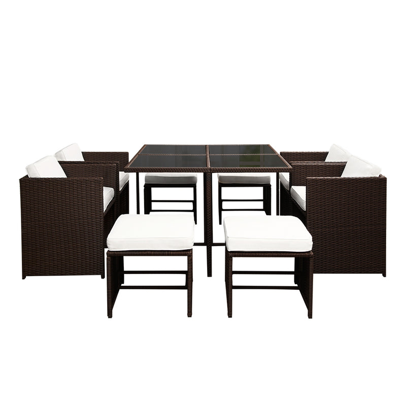 9 Piece Wicker Outdoor Dining Set - Brown