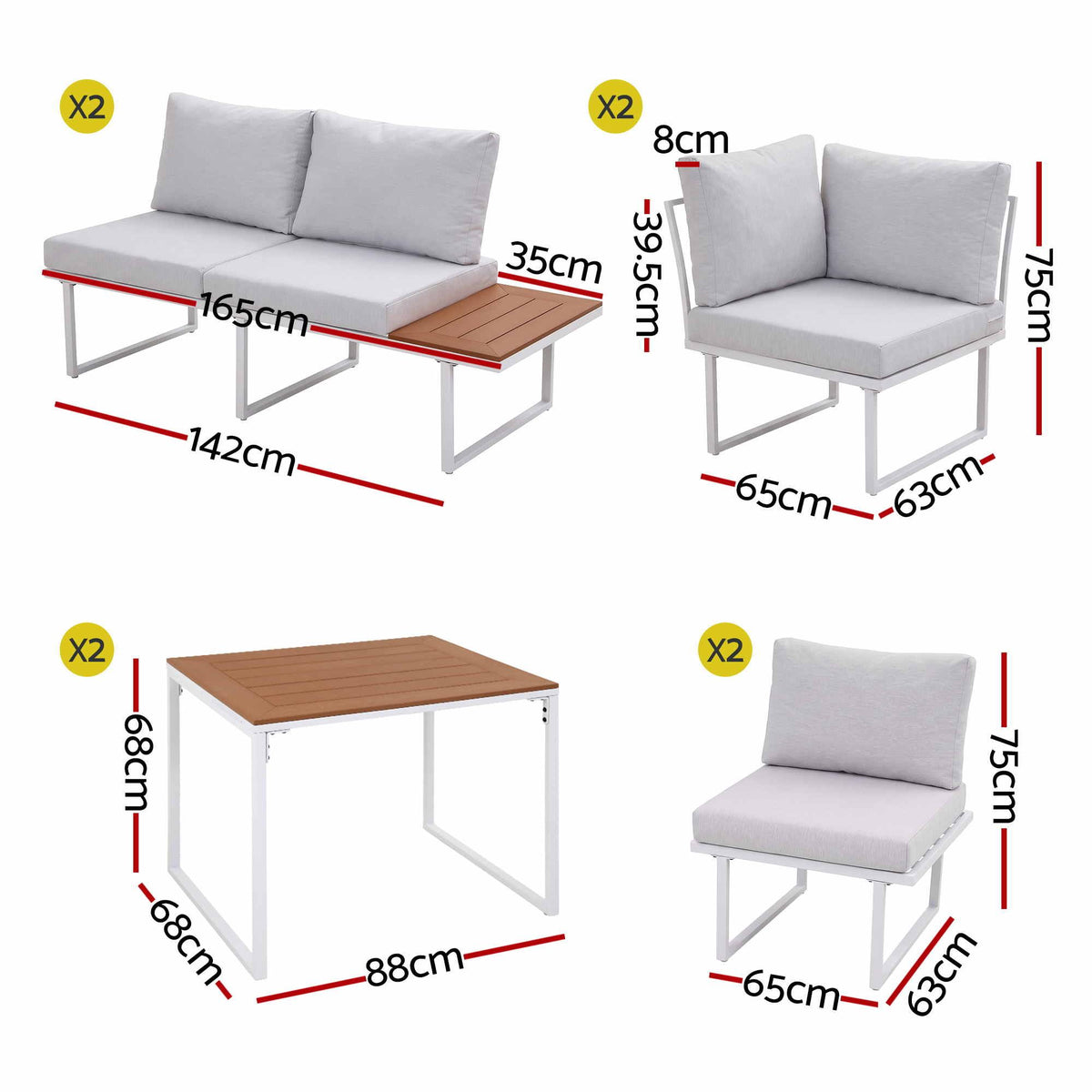 8 Seater Outdoor Dining Sofa Set with WPC Side Tables - White
