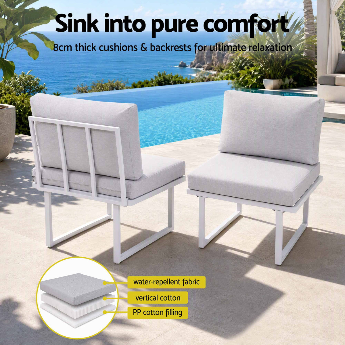 8 Seater Outdoor Dining Sofa Set with WPC Side Tables - White