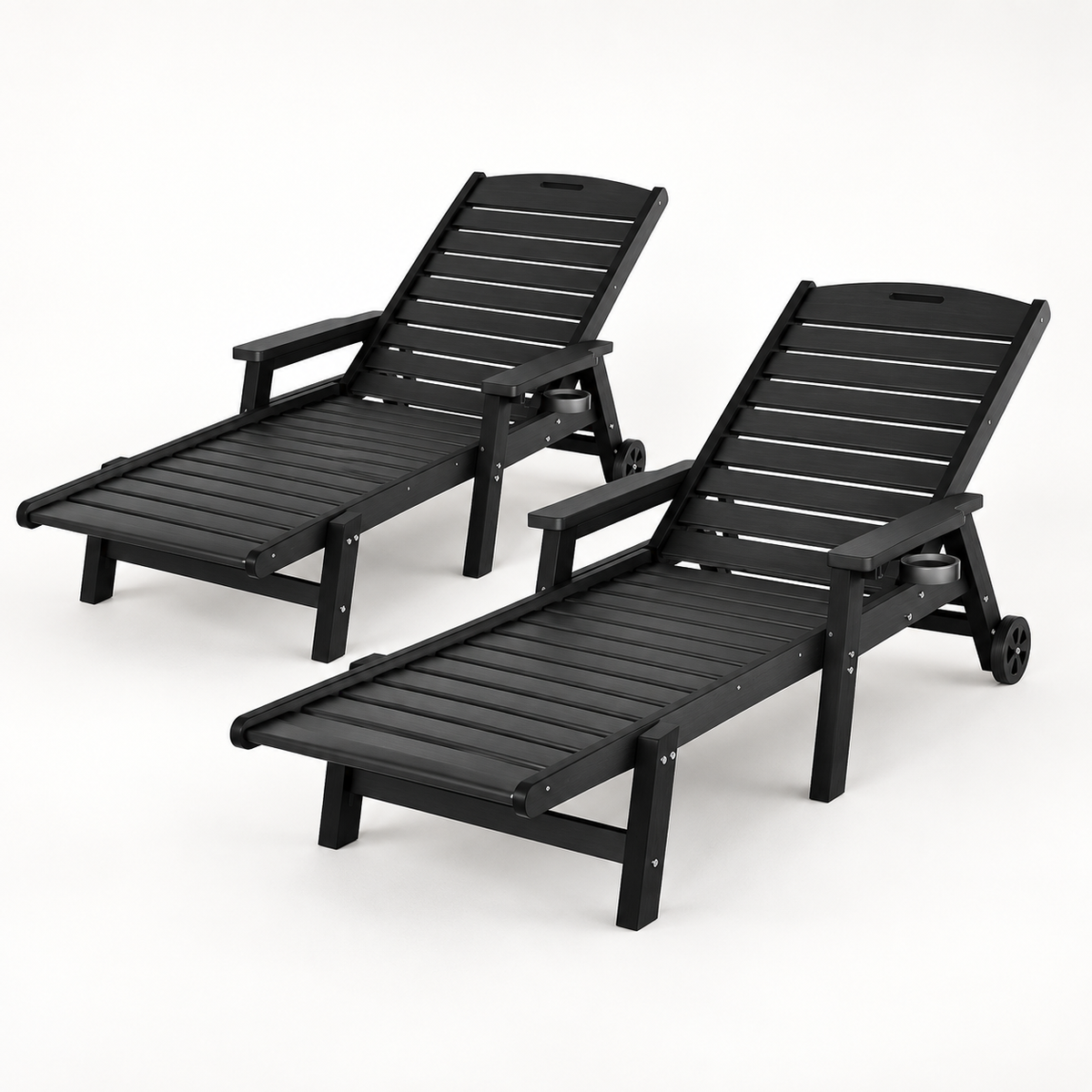 2PCS Sun Lounge Lounger Beach Chairs with Wheels - Black