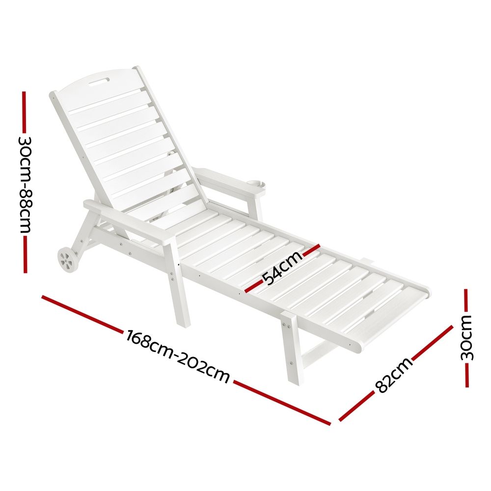 2PCS Adjustable Sun Lounge Chairs with Wheels for Outdoor Patio - White