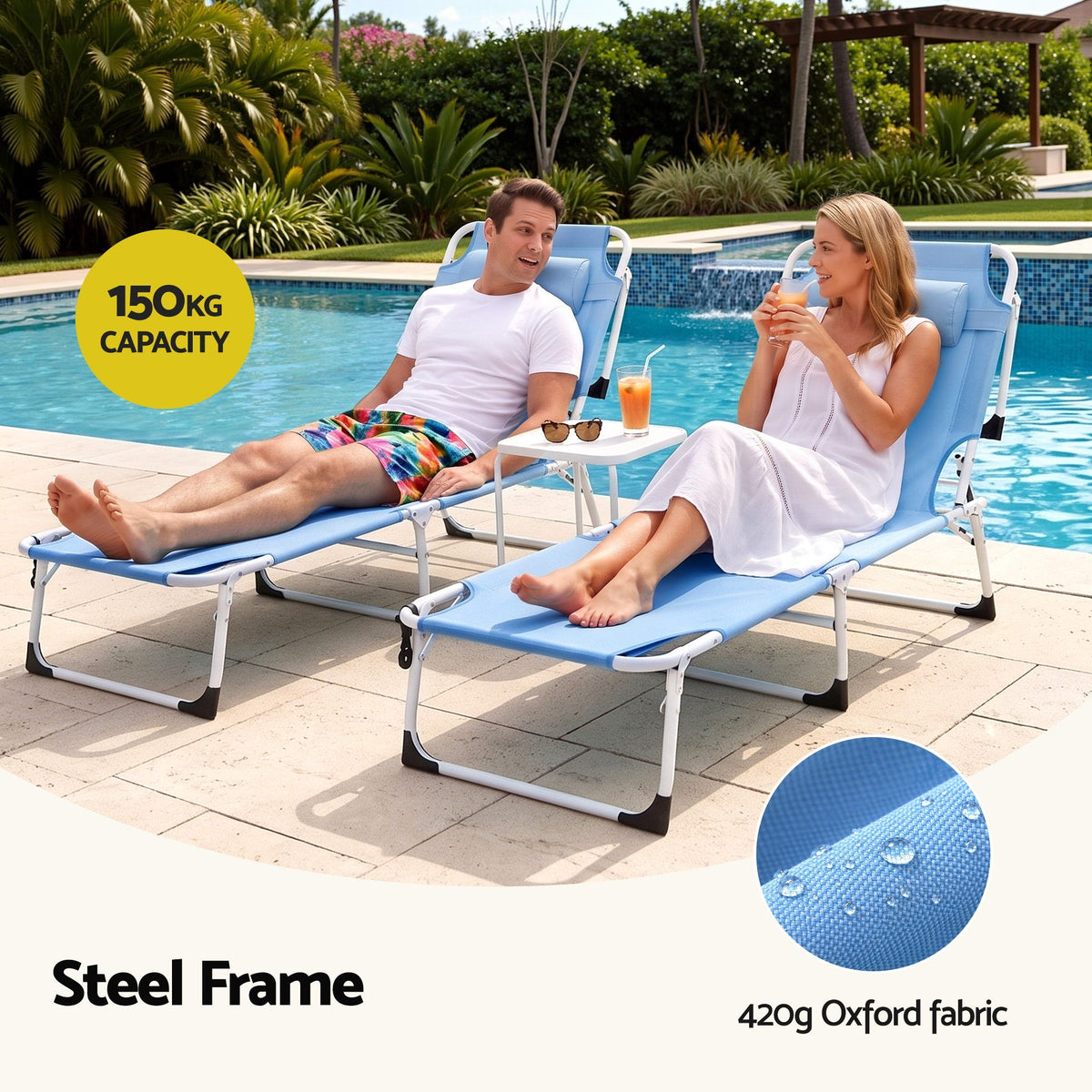 Sun Lounger 5-Position Folding Tanning Chair with Face Hole - Blue