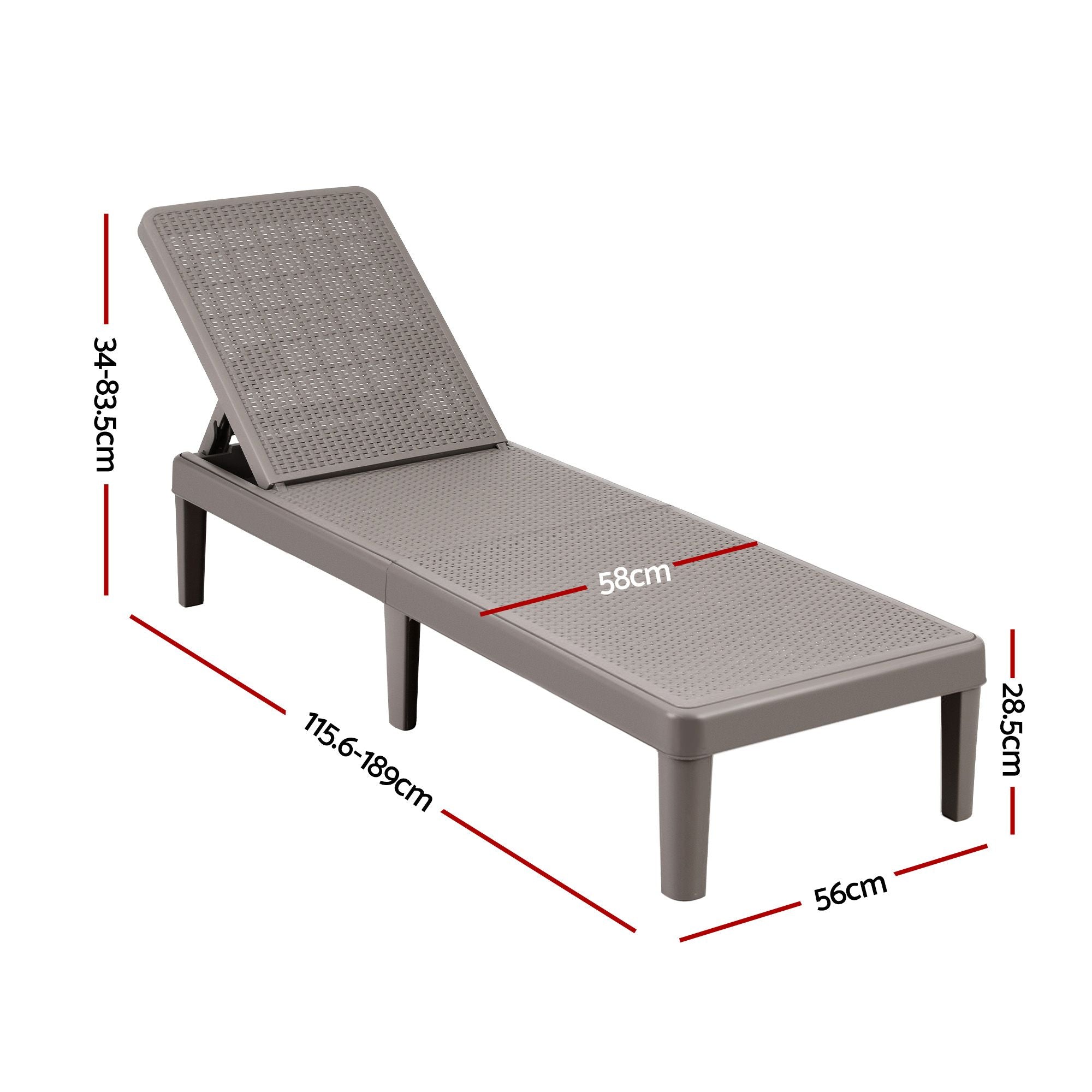 Gardeon Sun Lounge Adjustable Outdoor Lounger 190x56.5x83cm - Brown