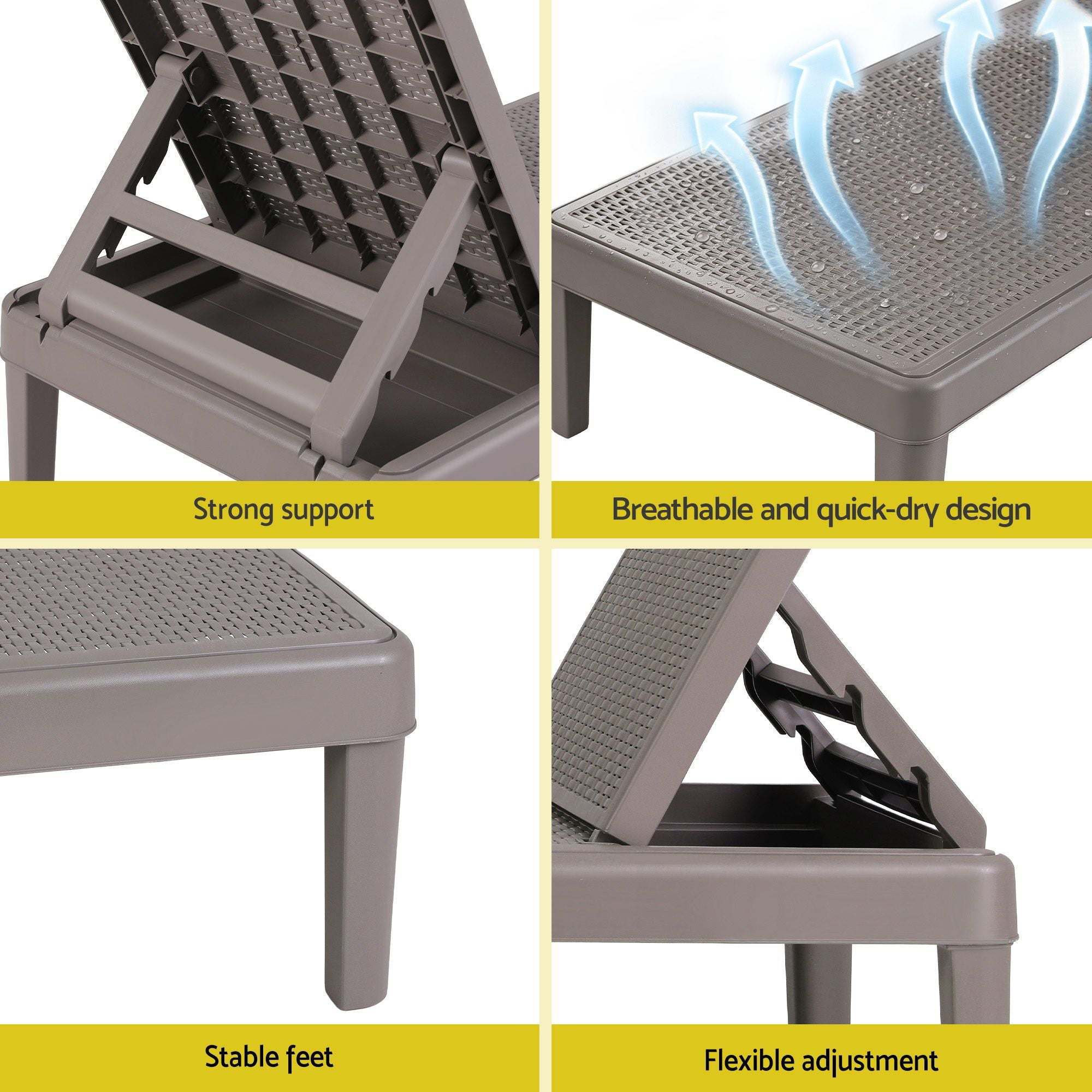 Gardeon Sun Lounge Adjustable Outdoor Lounger 190x56.5x83cm - Brown