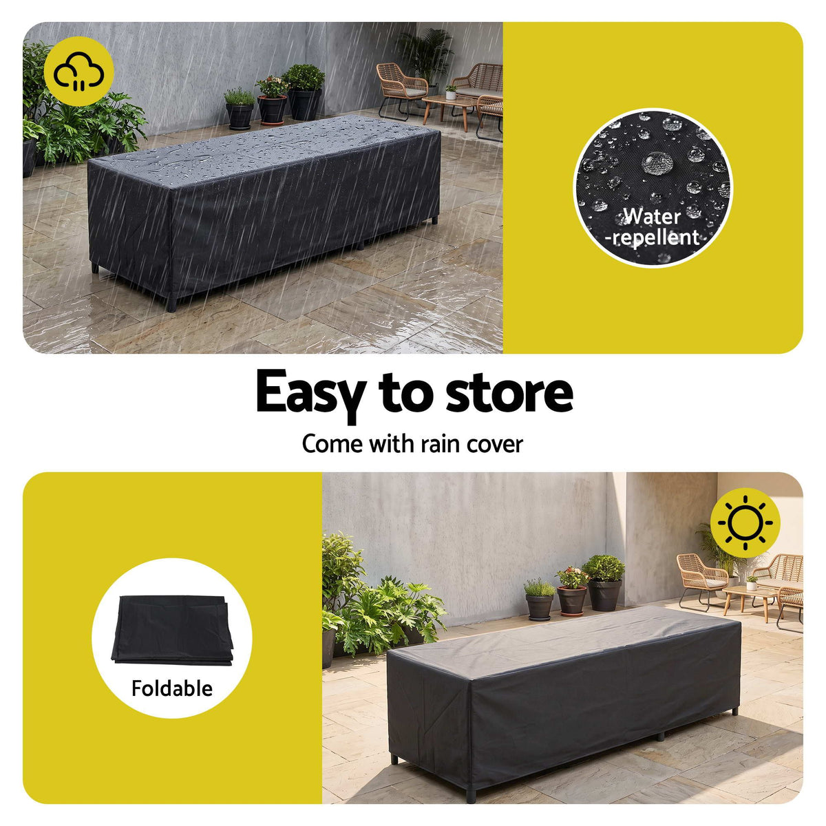 2PC PE Rattan Sun Lounger Set with Cushions, Cup Holders & Rain Cover - Grey
