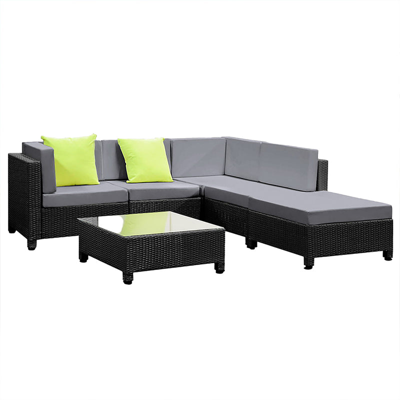 Monaco 5 Seat Outdoor Lounge With Chaise Plus Bonus Beige Cushion Covers