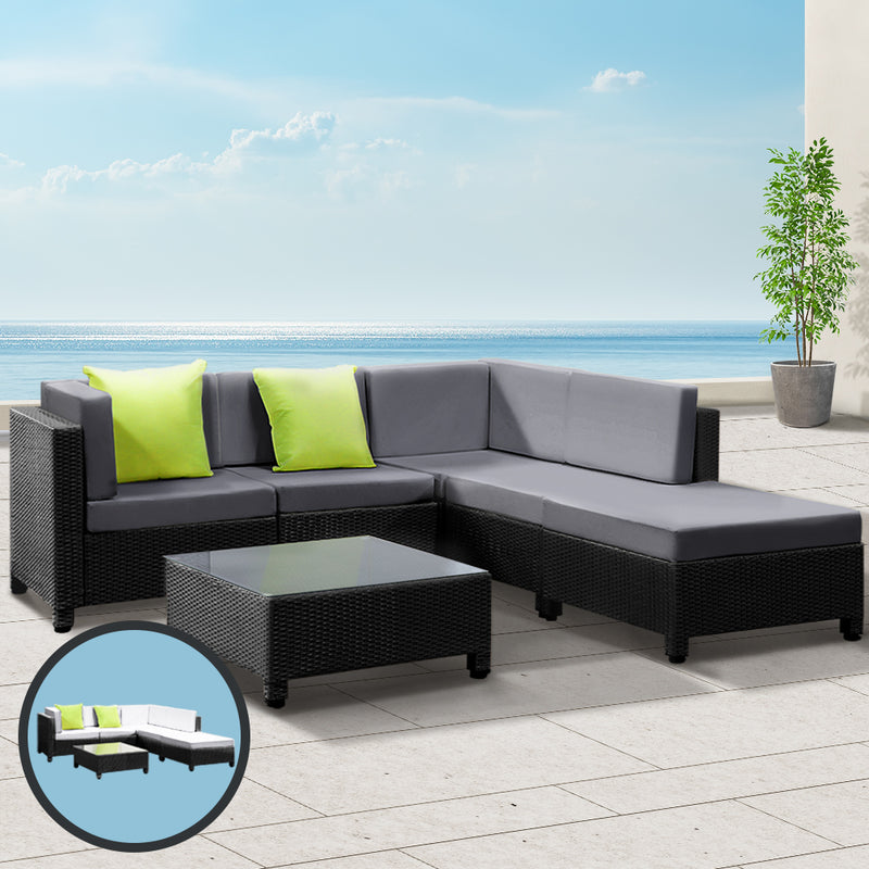 Monaco 5 Seat Outdoor Lounge With Chaise Plus Bonus Beige Cushion Covers