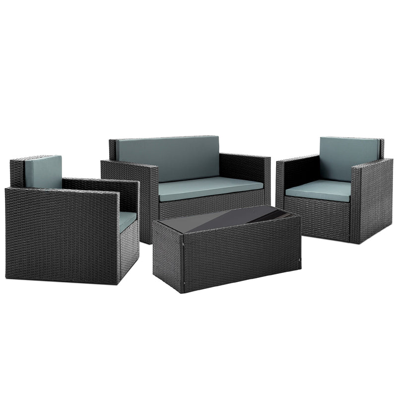 4 Piece Outdoor Wicker Furniture Set (Black)