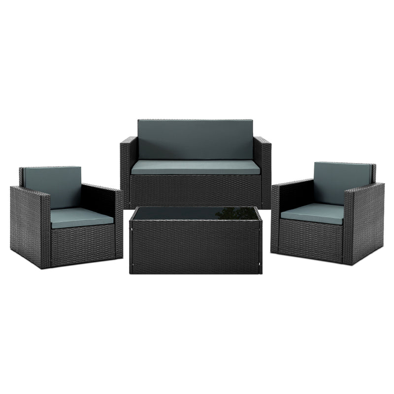 4 Piece Outdoor Wicker Furniture Set (Black)