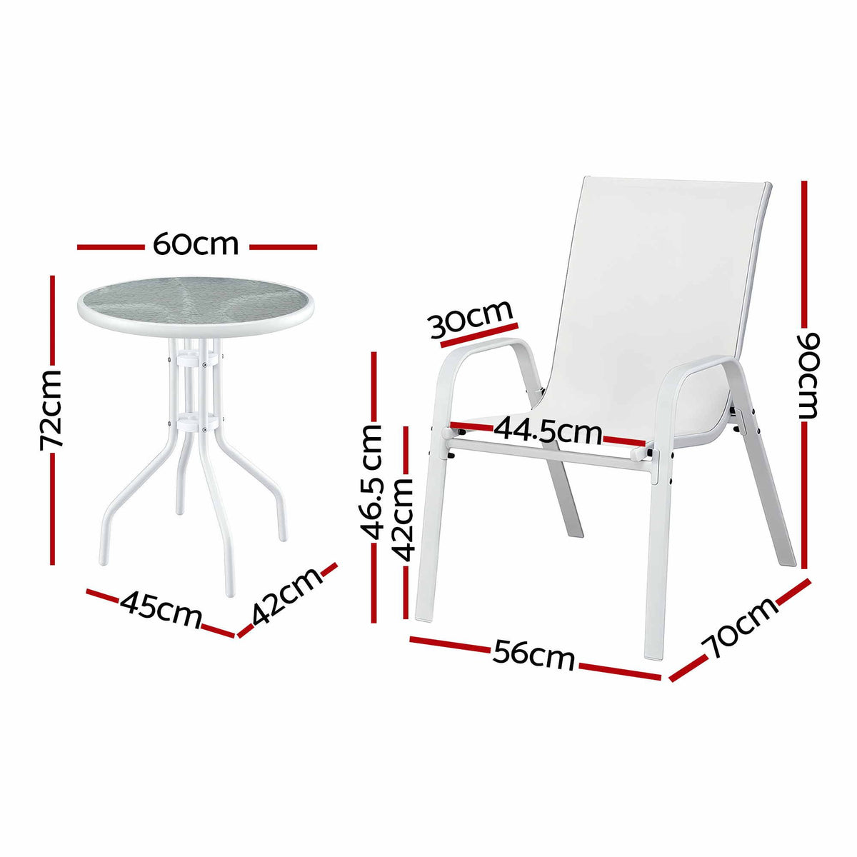 5PC Stackable Outdoor Bistro Table and Chairs Set with Tempered Glass Tabletop - White