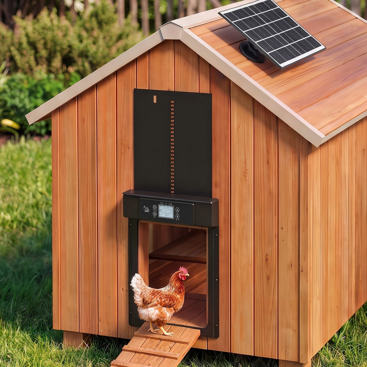 Automatic Solar Powered Chicken Coop Door 37cm with Smart App Control - Black