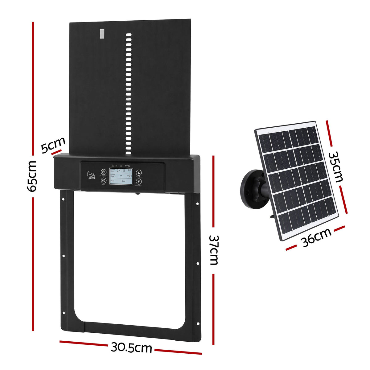 Automatic Solar Powered Chicken Coop Door 37cm with Smart App Control - Black