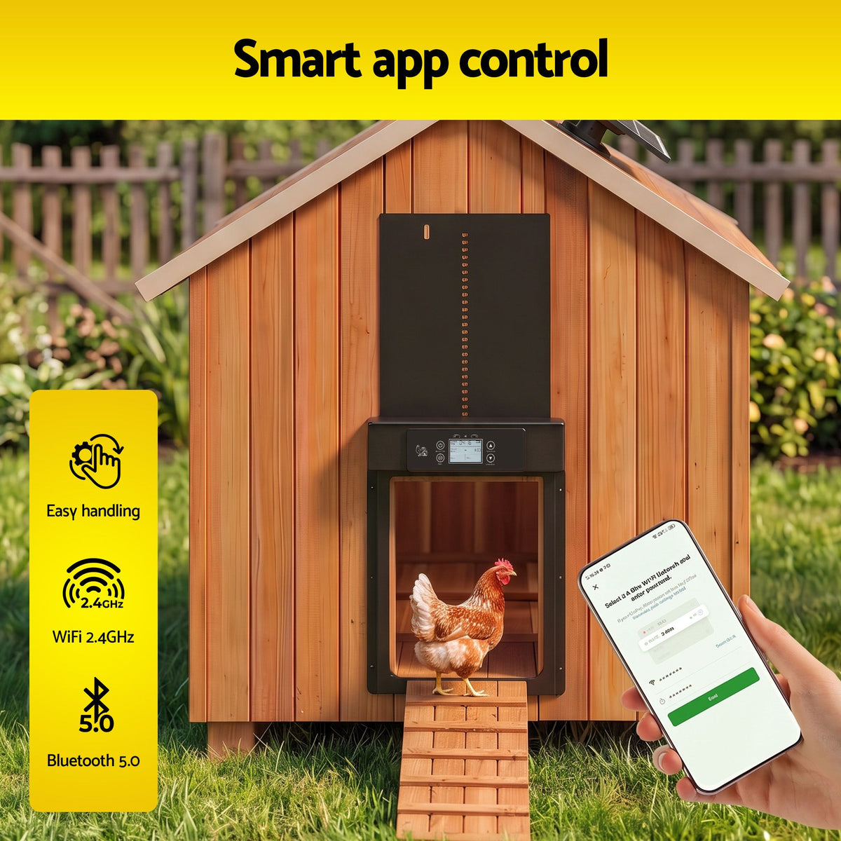 Automatic Solar Powered Chicken Coop Door 37cm with Smart App Control - Black
