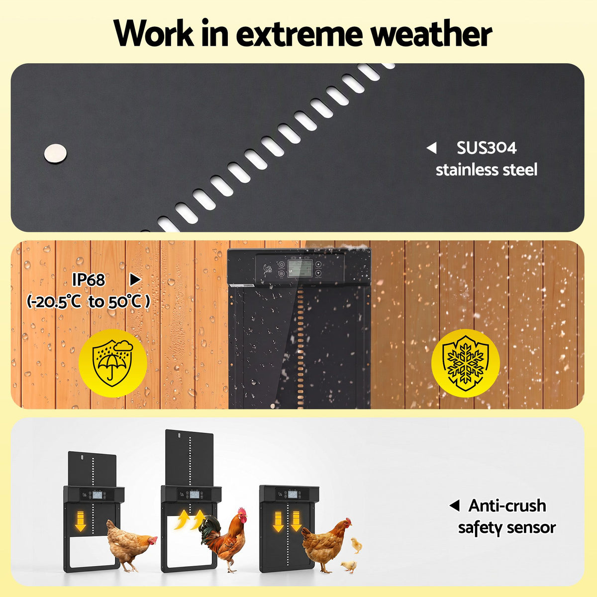Automatic Solar Powered Chicken Coop Door 37cm with Smart App Control - Black