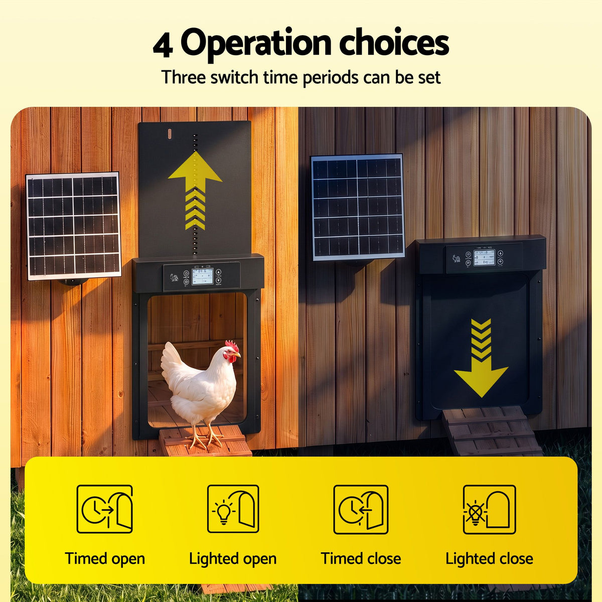 Automatic Solar Powered Chicken Coop Door 37cm with Smart App Control - Black