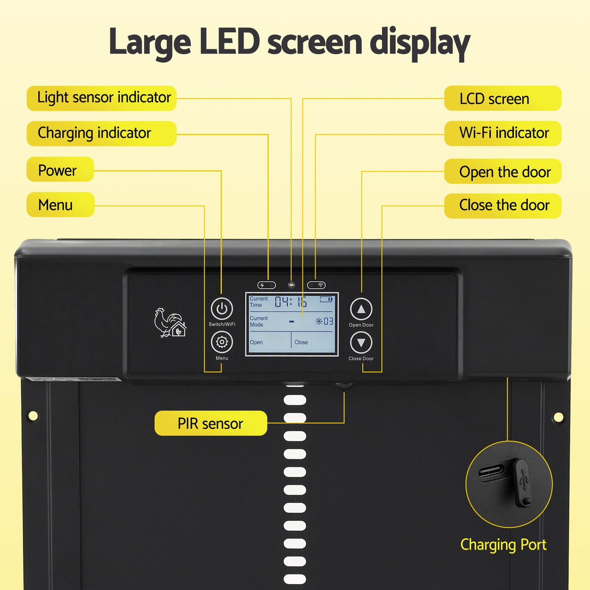 Automatic Solar Powered Chicken Coop Door 37cm with Smart App Control - Black