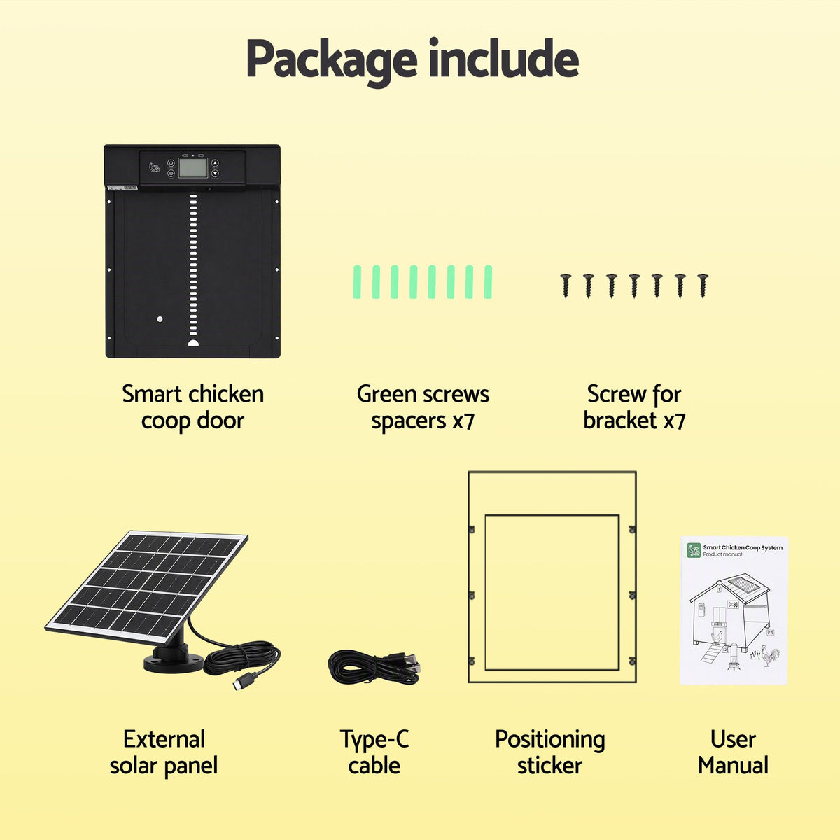 Automatic Solar Powered Chicken Coop Door 37cm with Smart App Control - Black