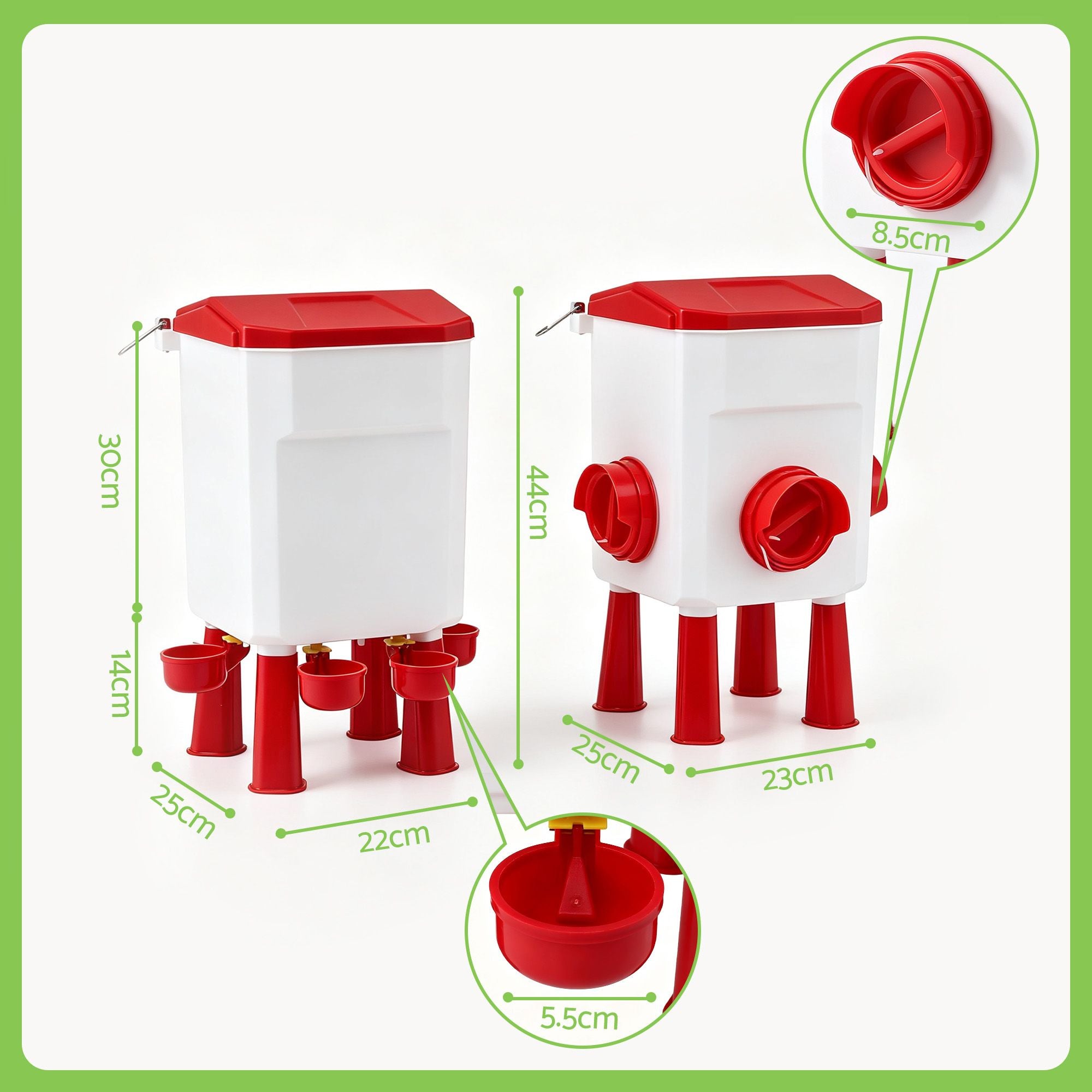 12kg Chicken Feeder and 11L Poultry Waterer Set Large Capacity - White and Red