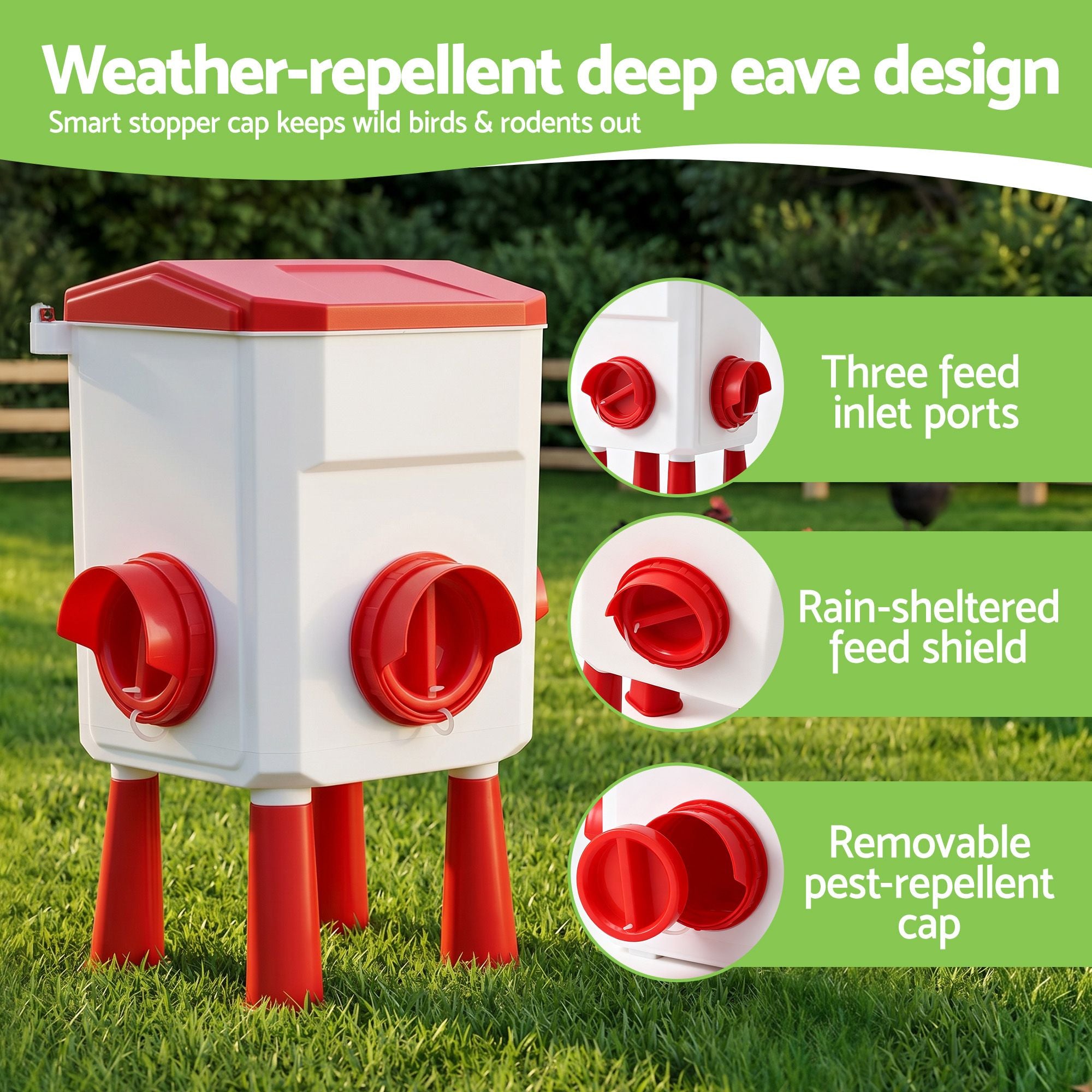 12kg Chicken Feeder and 11L Poultry Waterer Set Large Capacity - White and Red