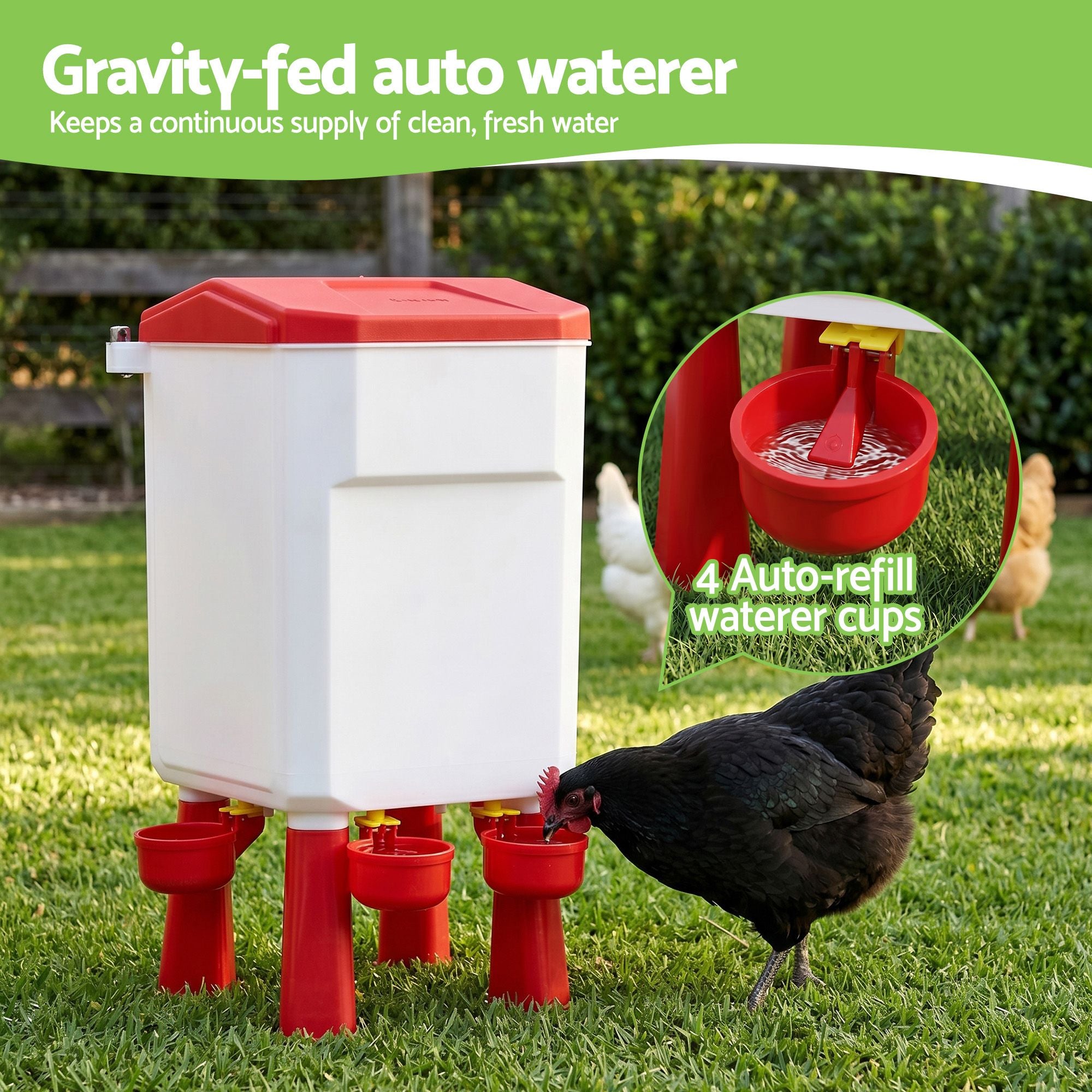 12kg Chicken Feeder and 11L Poultry Waterer Set Large Capacity - White and Red