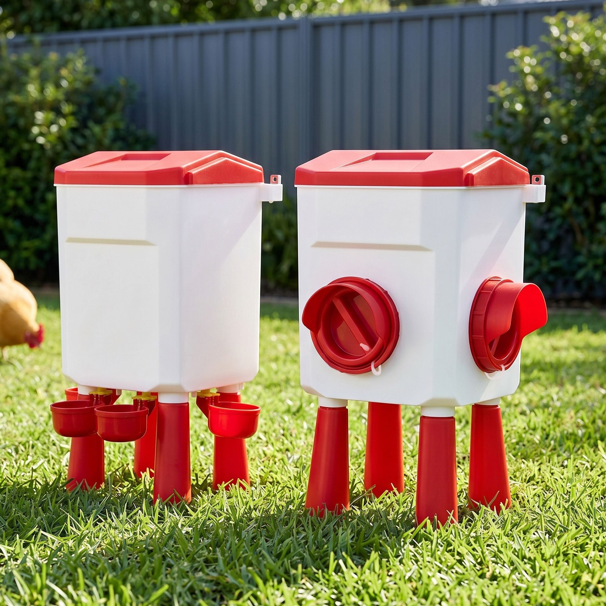 8kg Chicken Feeder and 7L Poultry Waterer Set - White and Red