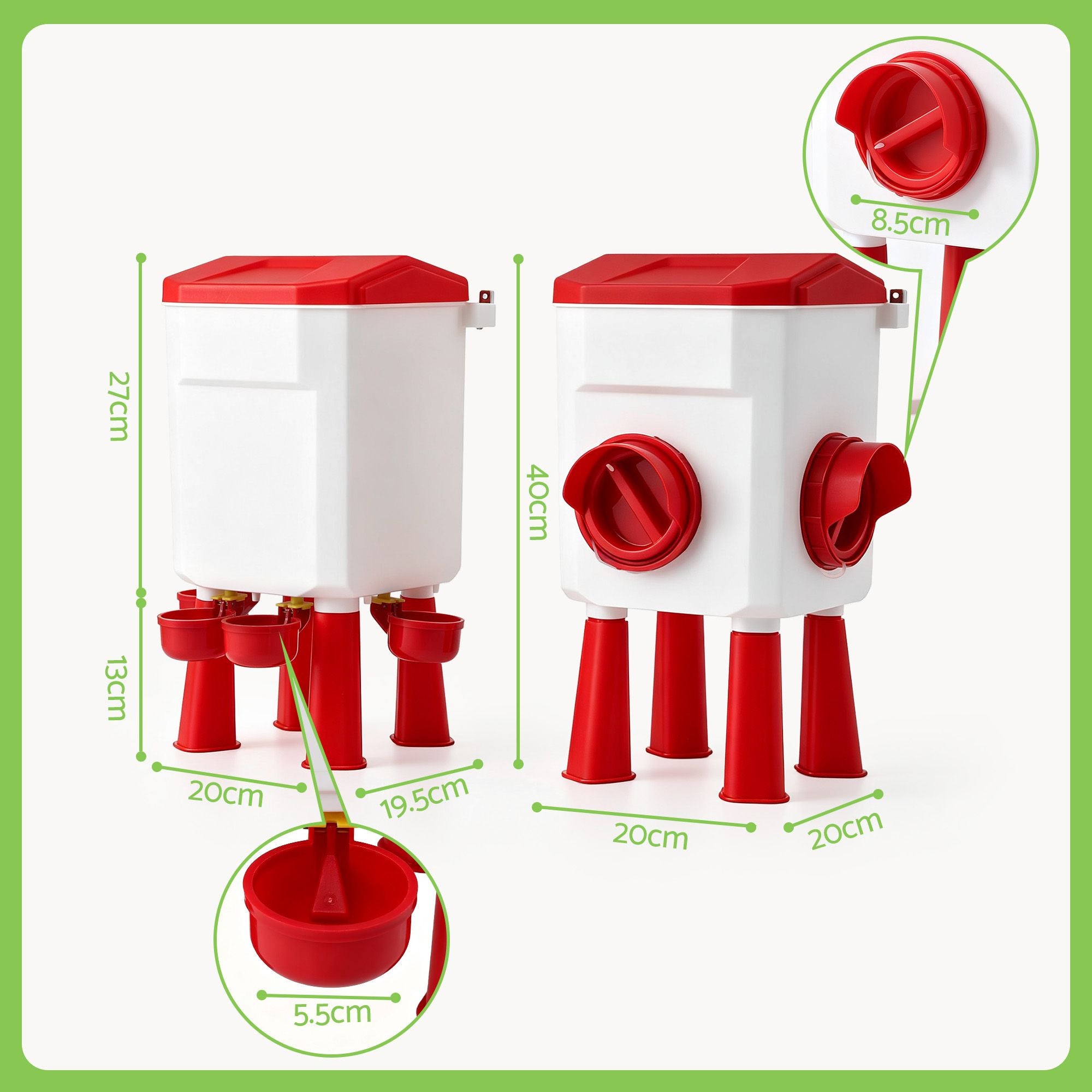 8kg Chicken Feeder and 7L Poultry Waterer Set - White and Red