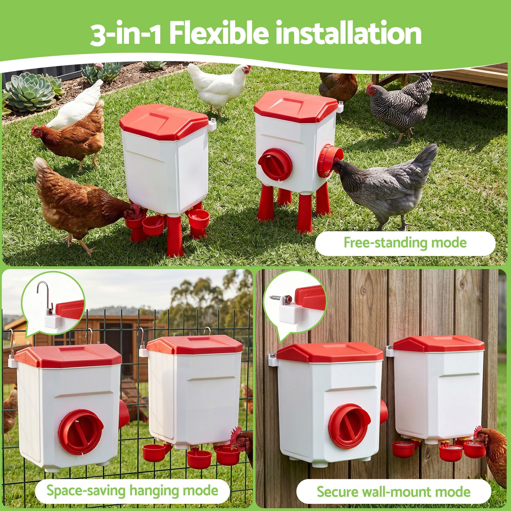 8kg Chicken Feeder and 7L Poultry Waterer Set - White and Red