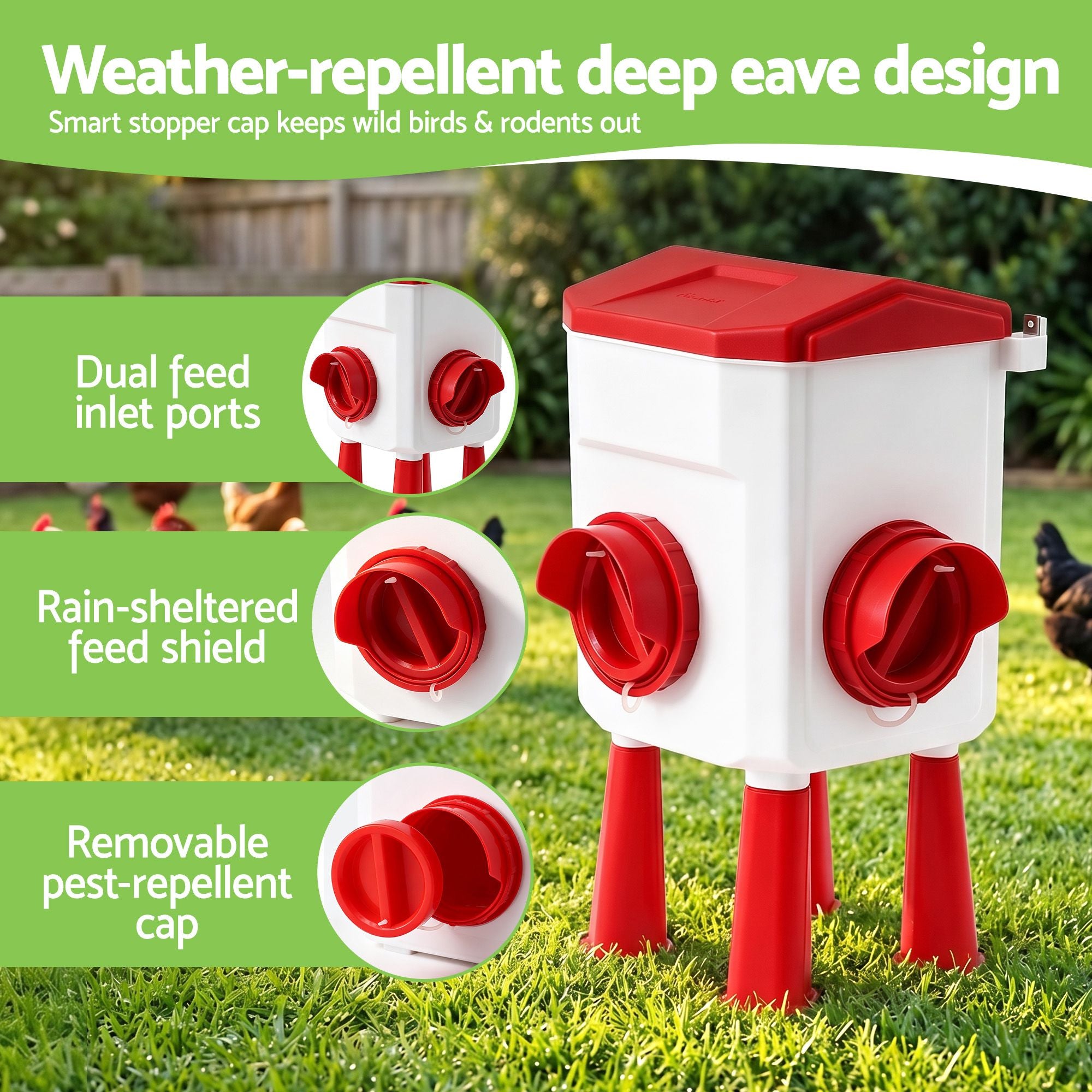 8kg Chicken Feeder and 7L Poultry Waterer Set - White and Red
