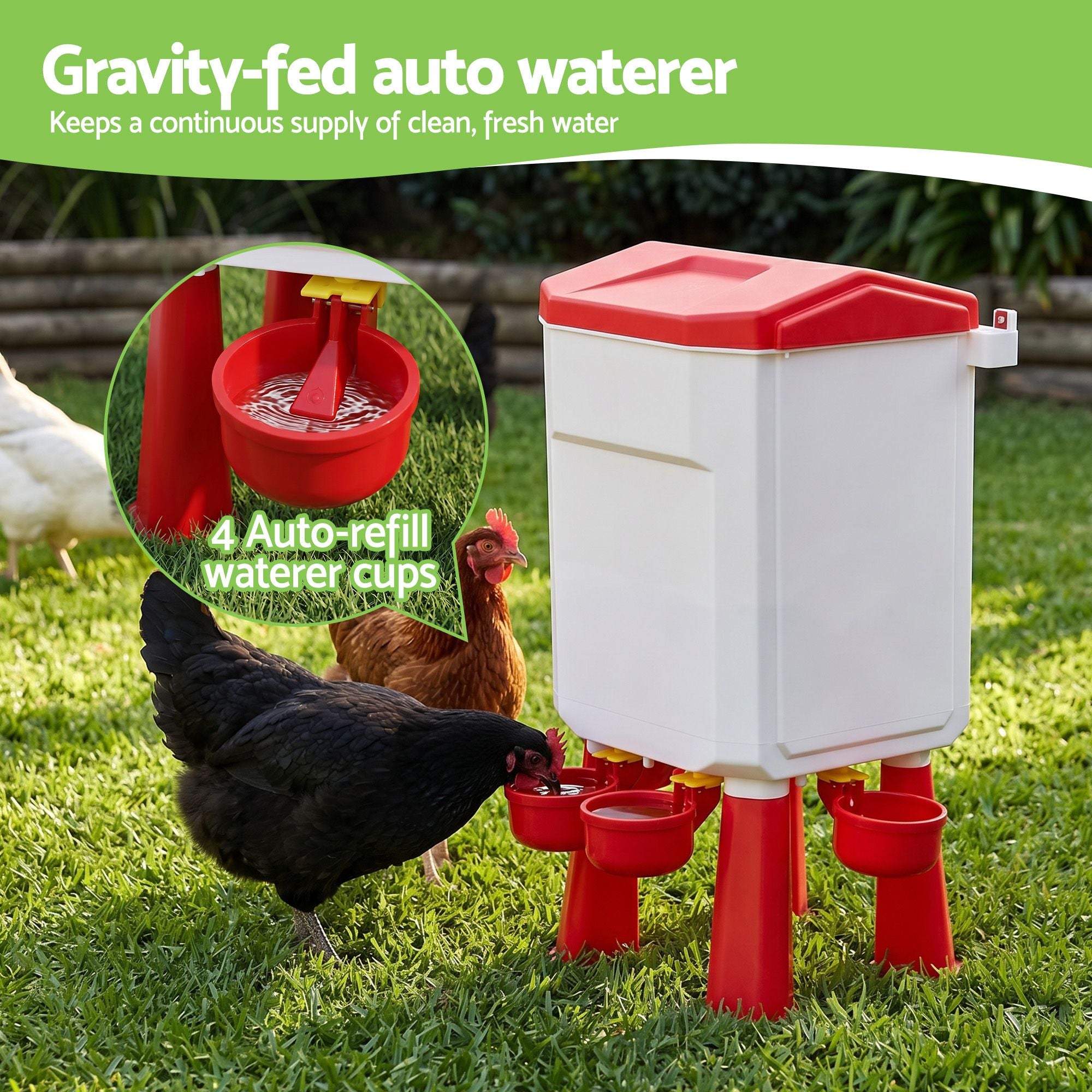 8kg Chicken Feeder and 7L Poultry Waterer Set - White and Red