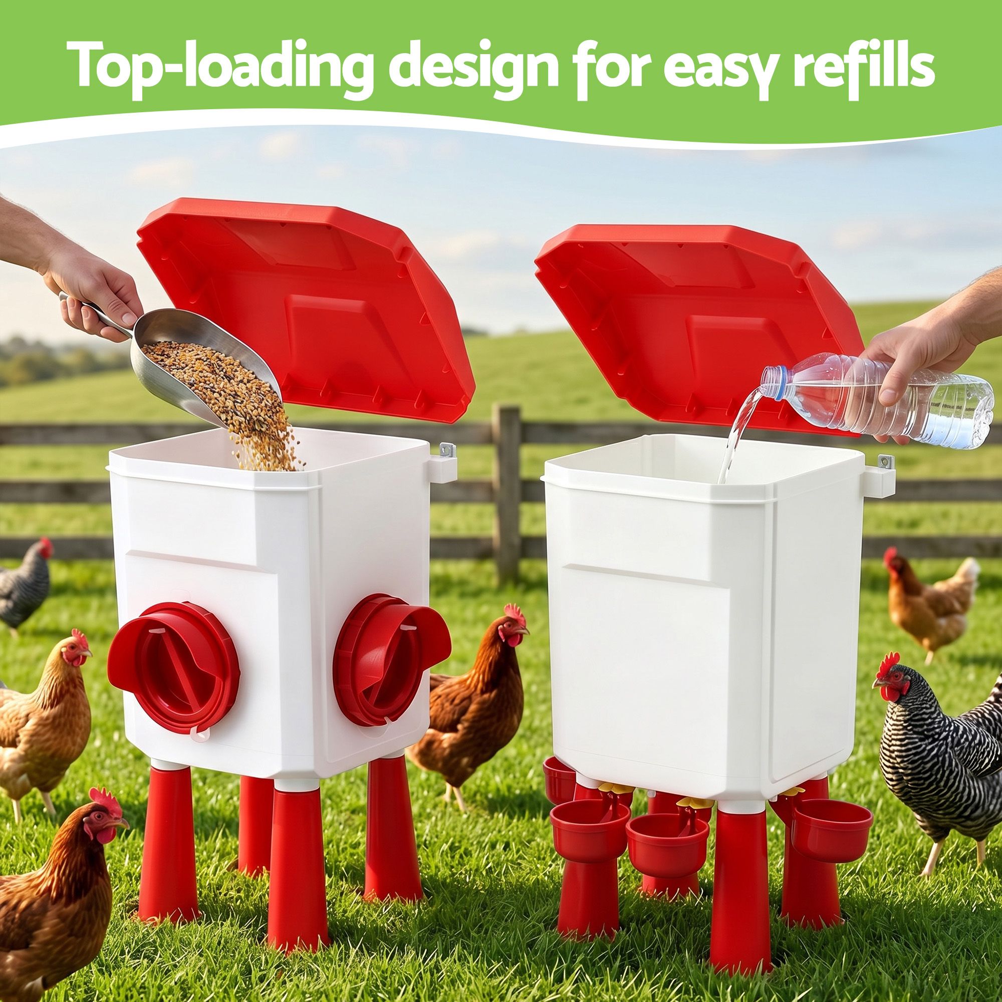 8kg Chicken Feeder and 7L Poultry Waterer Set - White and Red