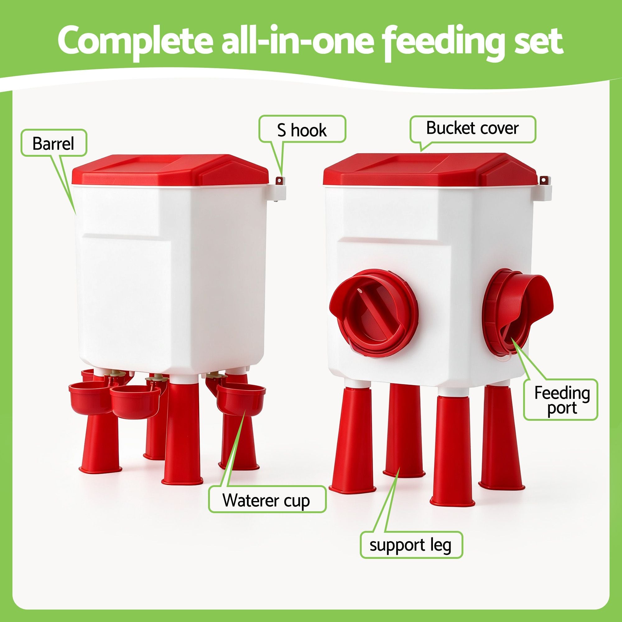 8kg Chicken Feeder and 7L Poultry Waterer Set - White and Red