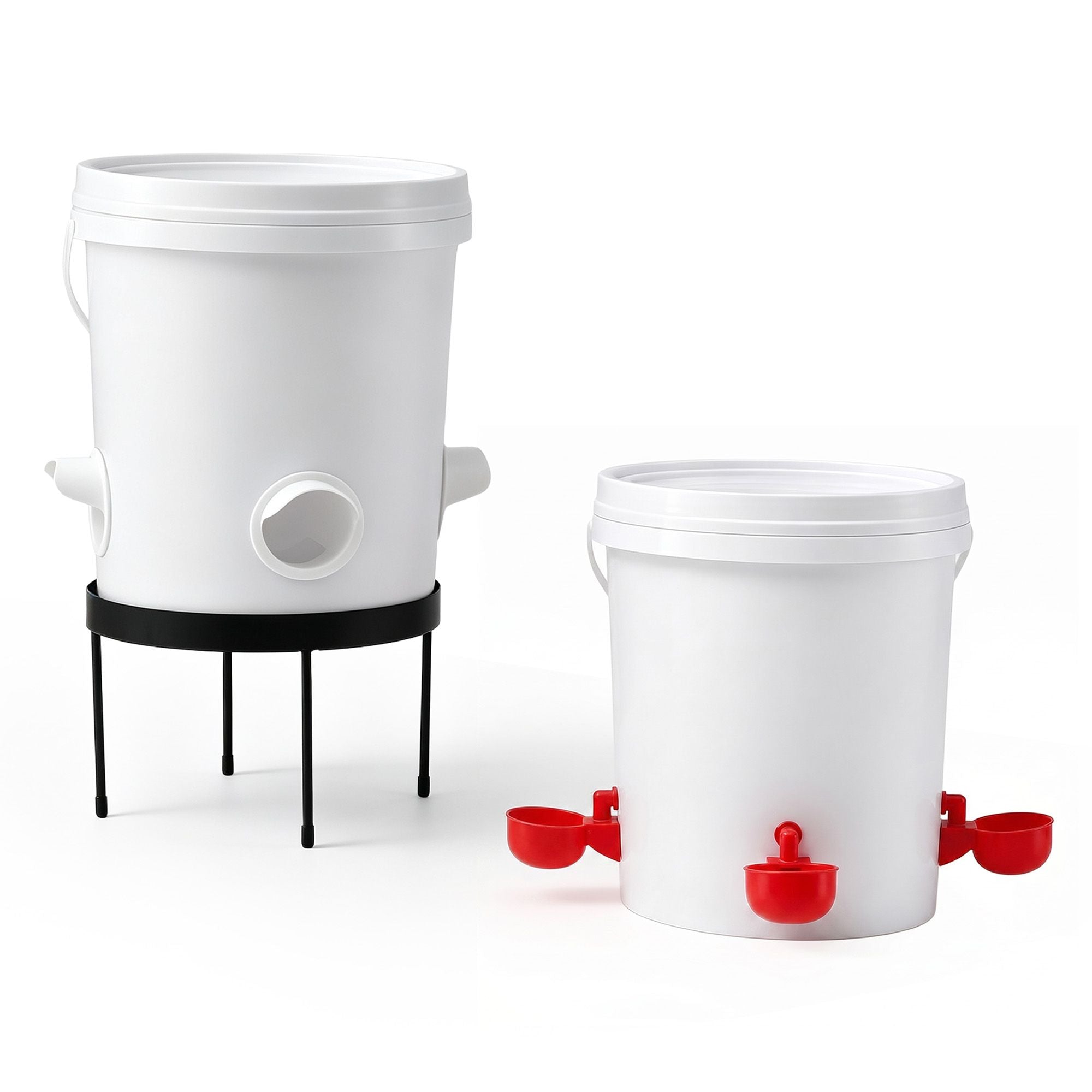 20L x2 Automatic Chicken Feeder and Waterer Set with Metal Stand - White and Red
