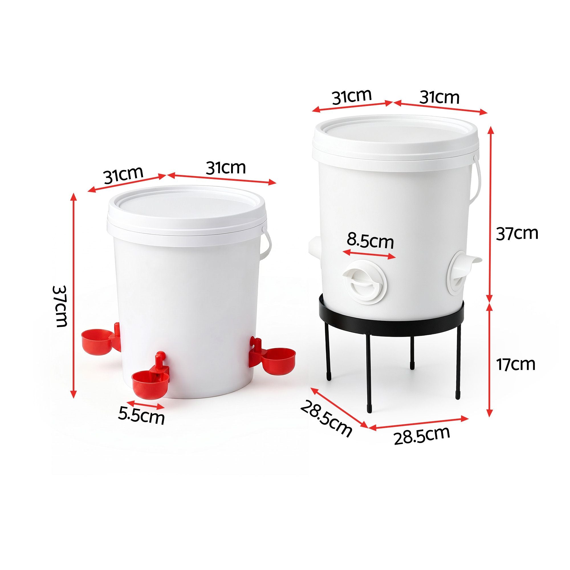 20L x2 Automatic Chicken Feeder and Waterer Set with Metal Stand - White and Red