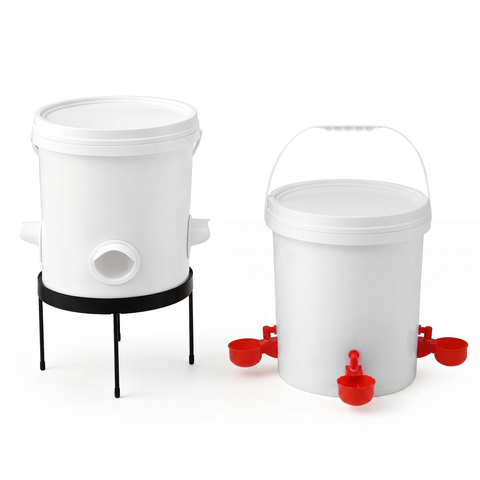 20L x2 Automatic Chicken Feeder and Waterer Set with Metal Stand - White and Red