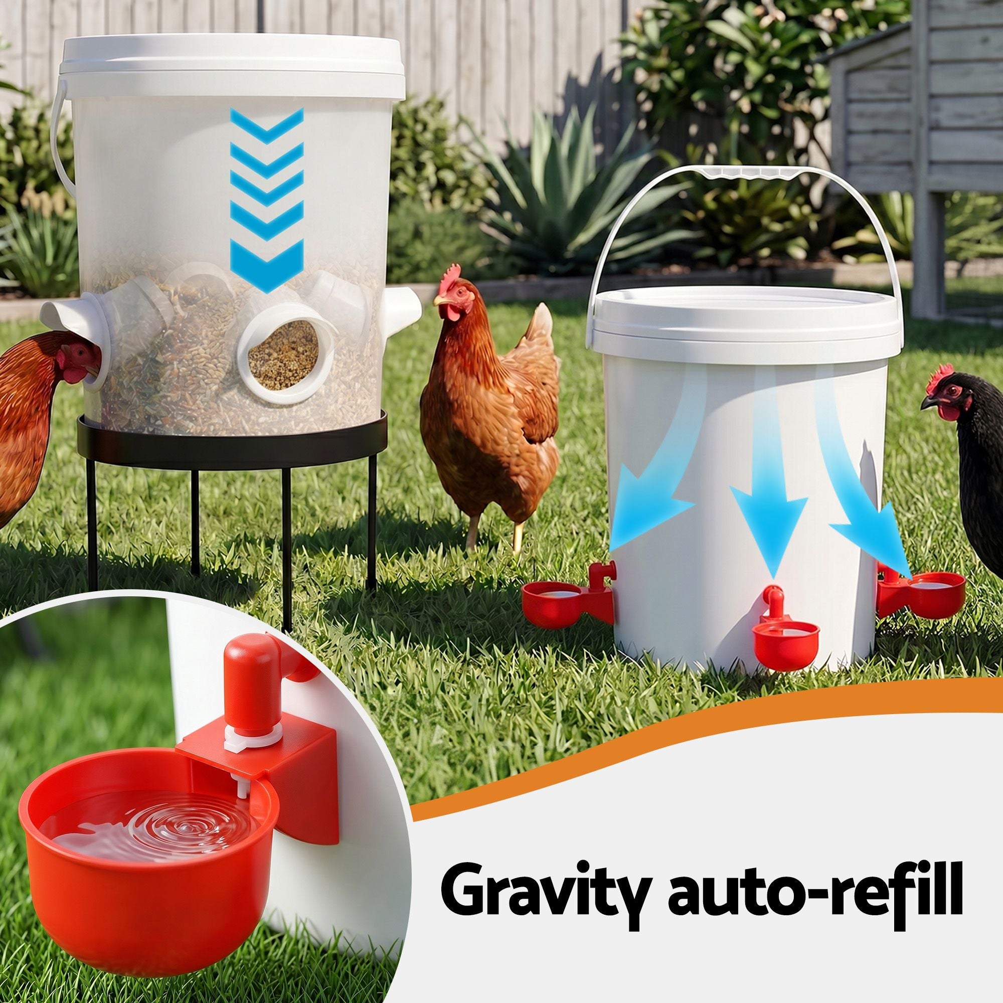20L x2 Automatic Chicken Feeder and Waterer Set with Metal Stand - White and Red