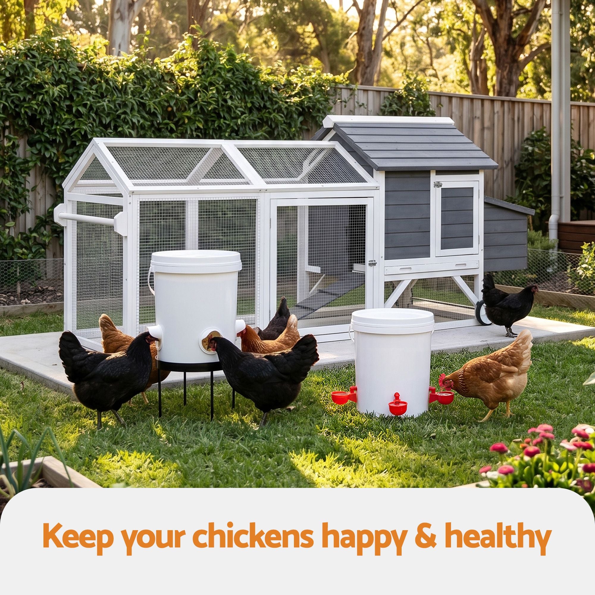 20L x2 Automatic Chicken Feeder and Waterer Set with Metal Stand - White and Red