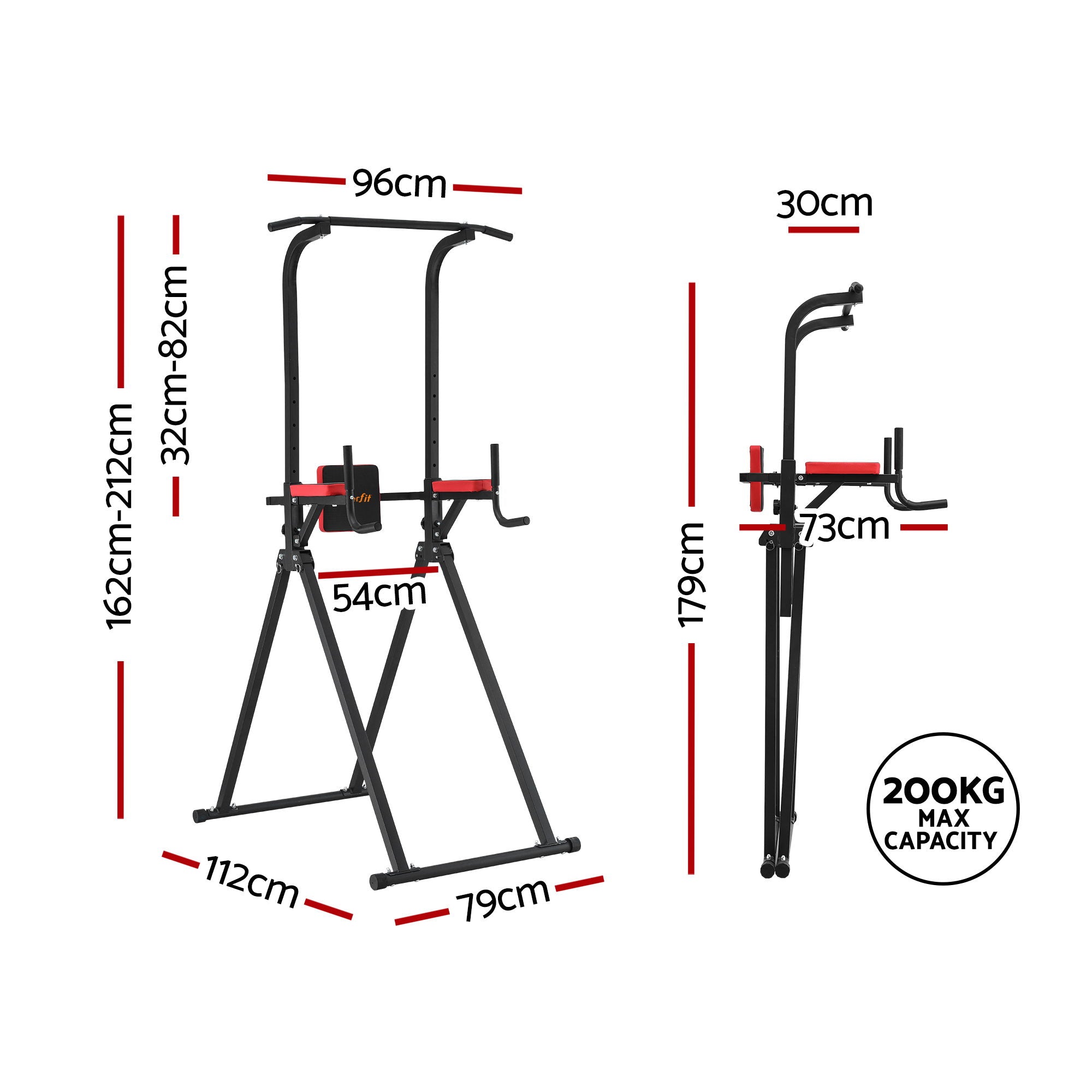 Adjustable Folding Chin Up Tower Pull Up and Dip Station for Home Gym - Black