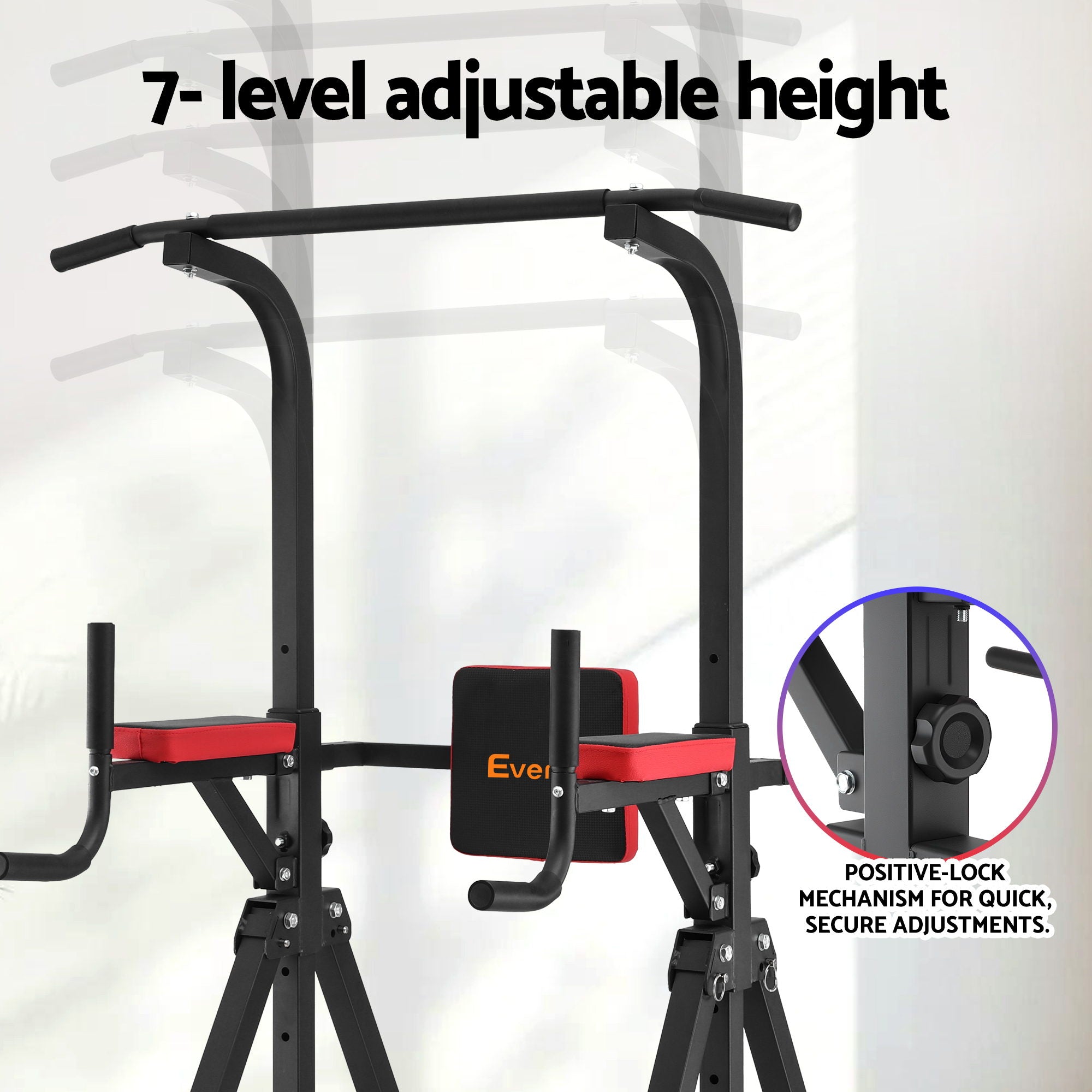 Adjustable Folding Chin Up Tower Pull Up and Dip Station for Home Gym - Black