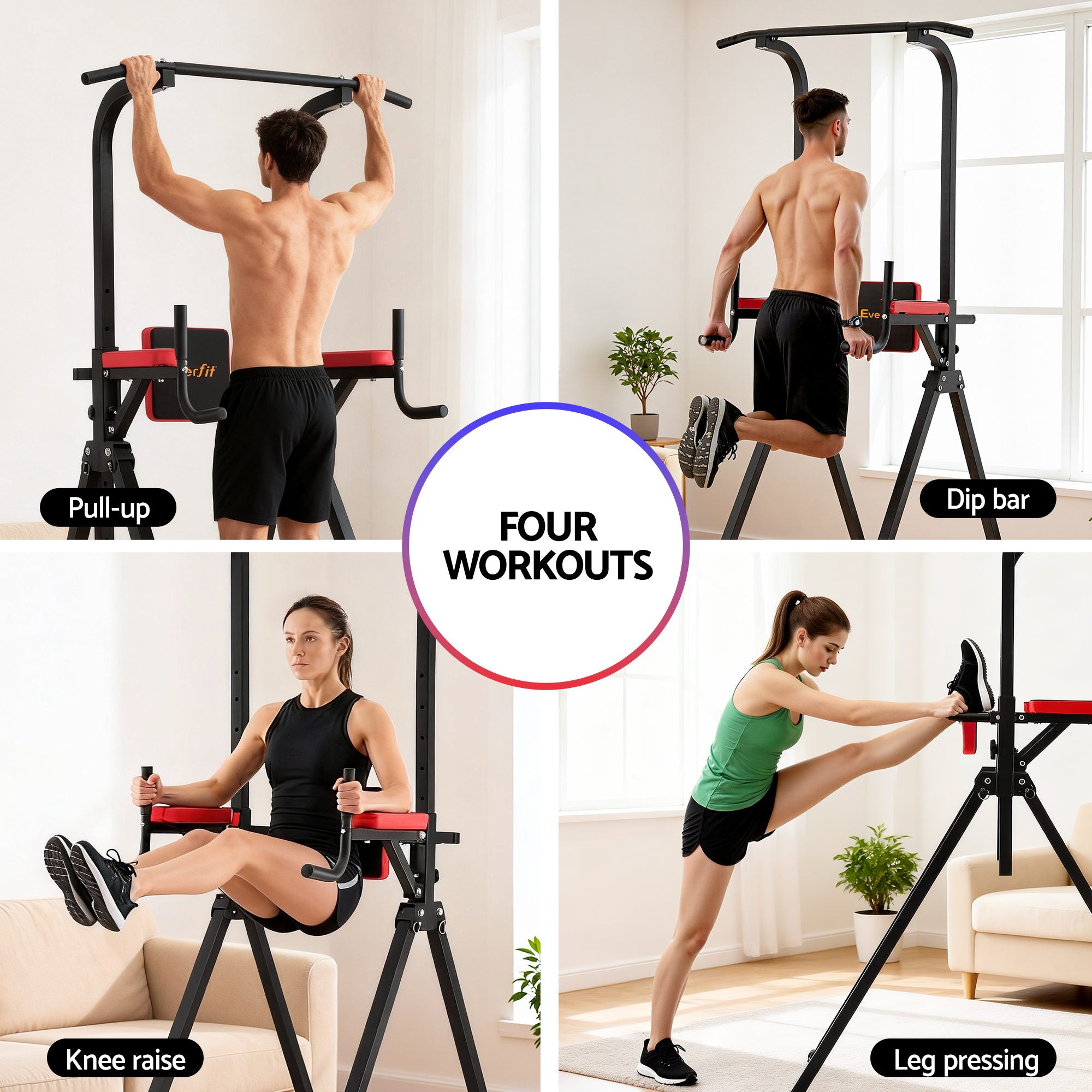 Adjustable Folding Chin Up Tower Pull Up and Dip Station for Home Gym - Black