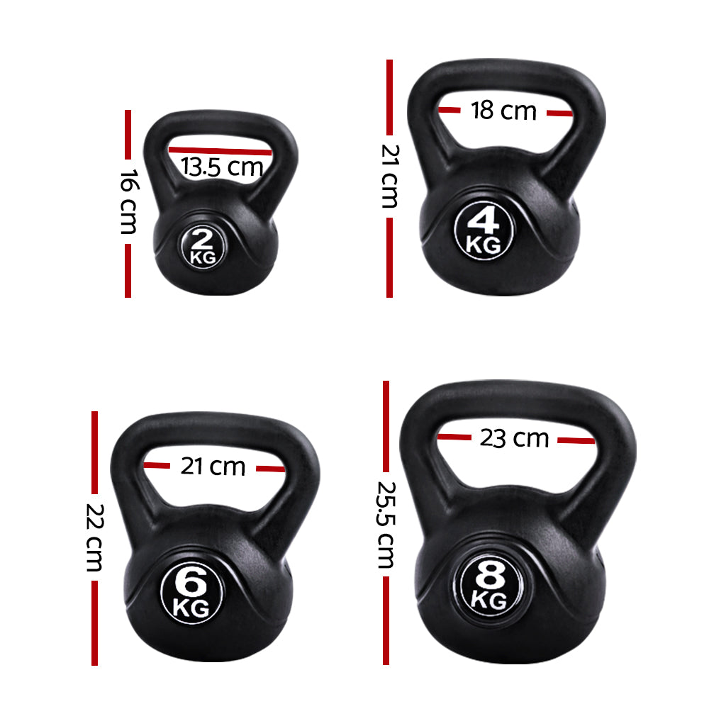 22kg Kettlebell Set with 2kg, 4kg, 6kg, 8kg Weights for Home Gym - Black