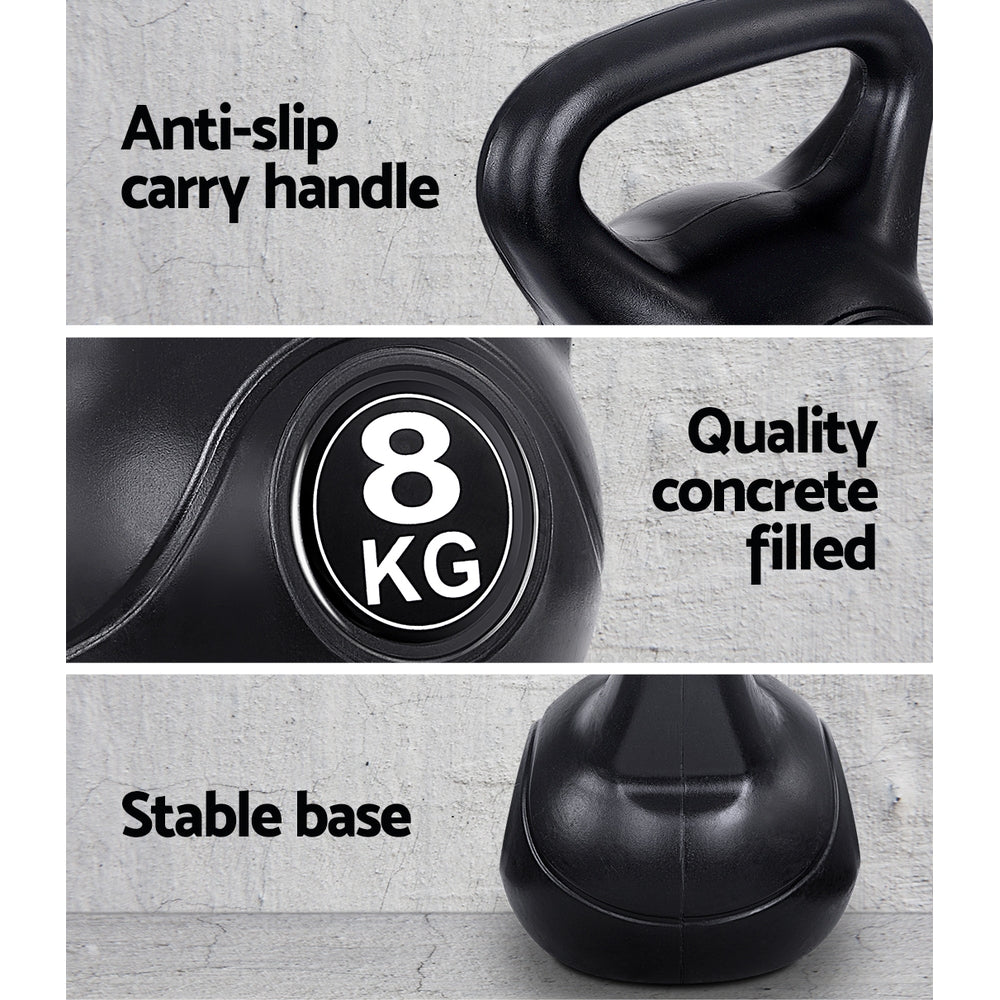 22kg Kettlebell Set with 2kg, 4kg, 6kg, 8kg Weights for Home Gym - Black