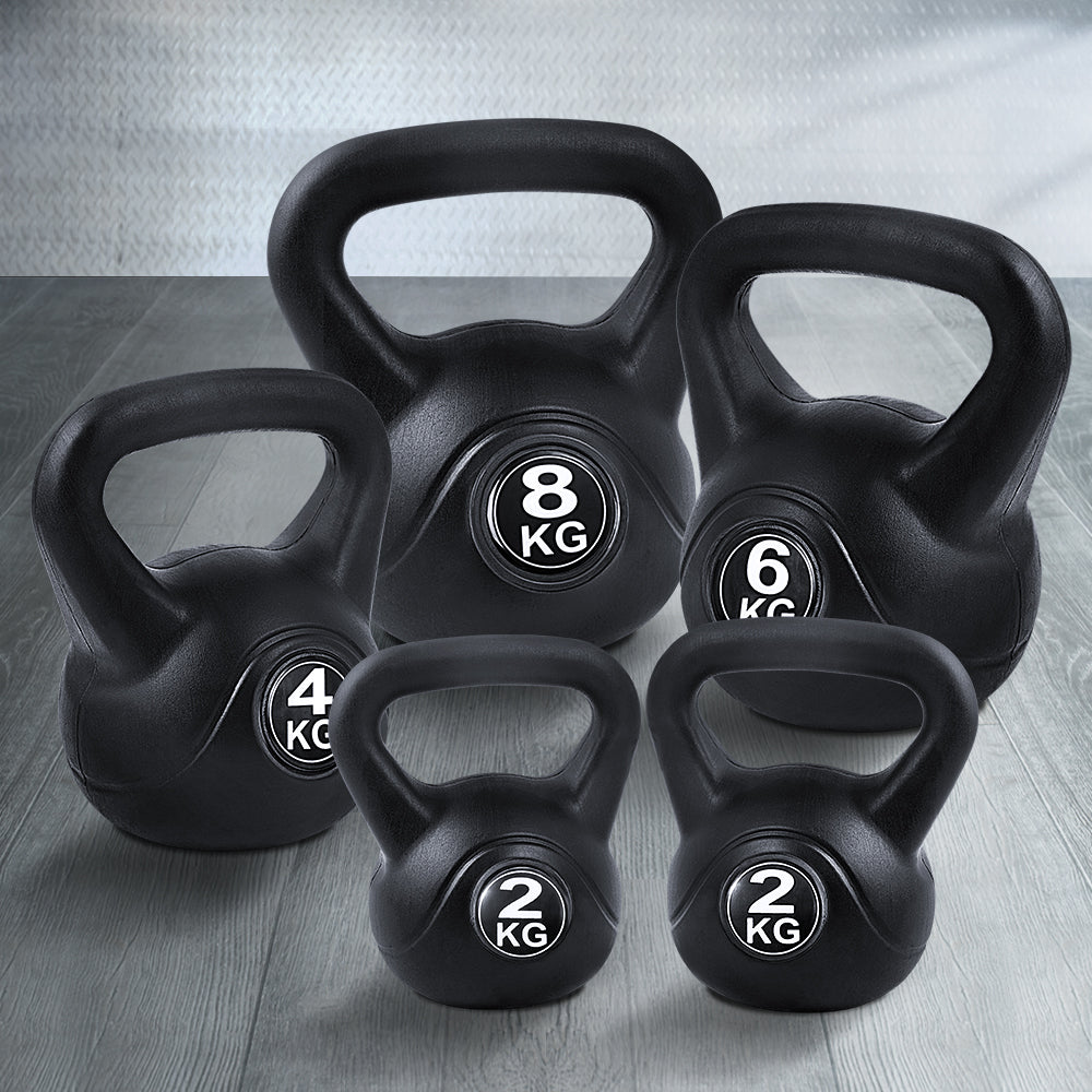 22kg Kettlebell Set with 2kg, 4kg, 6kg, 8kg Weights for Home Gym - Black