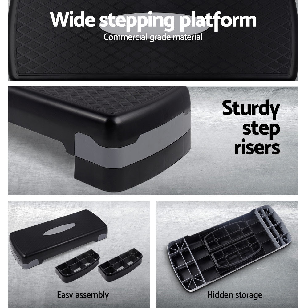 Aerobic Step Exercise Stepper with Adjustable Height and Anti-Slip Surface - Black