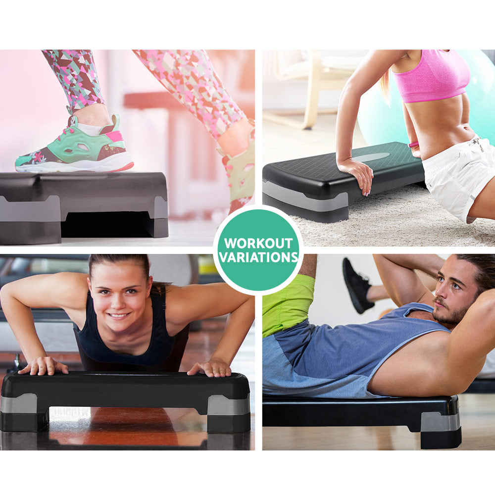Aerobic Step Exercise Stepper with Adjustable Height and Anti-Slip Surface - Black