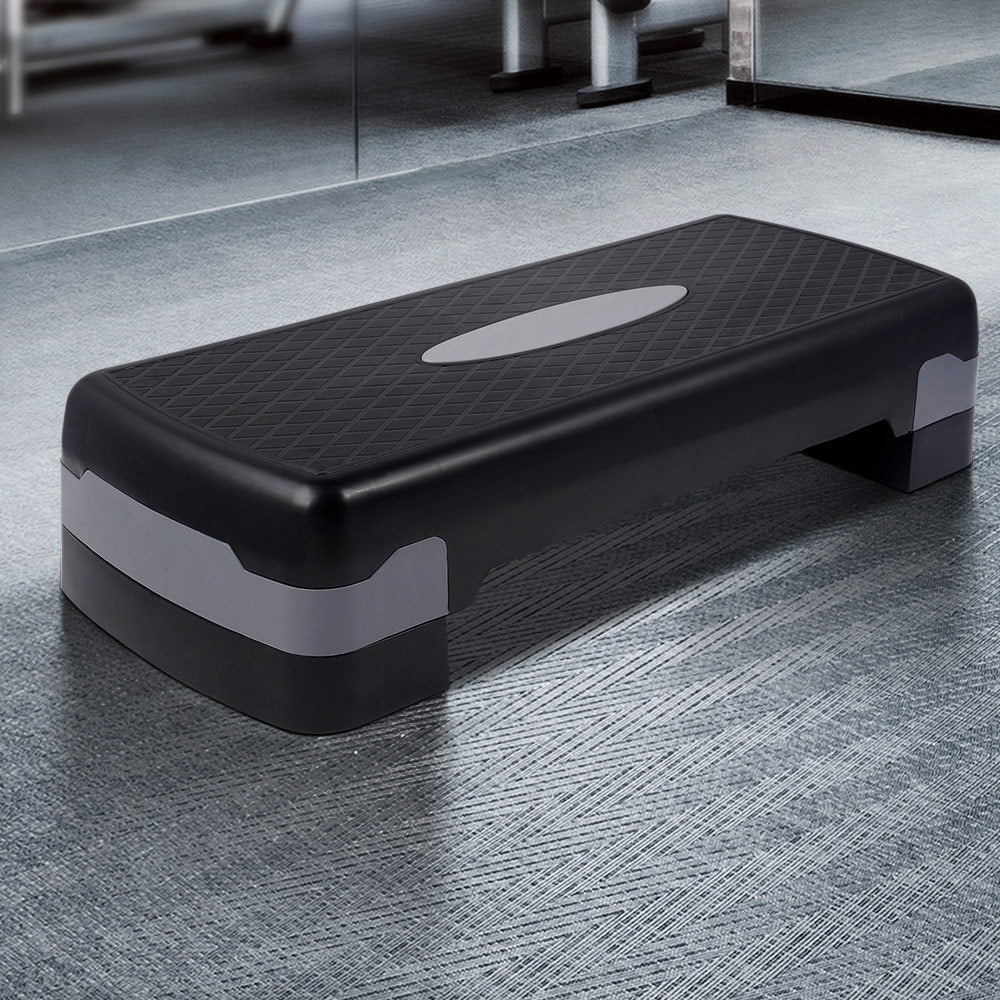 Aerobic Step Exercise Stepper with Adjustable Height and Anti-Slip Surface - Black